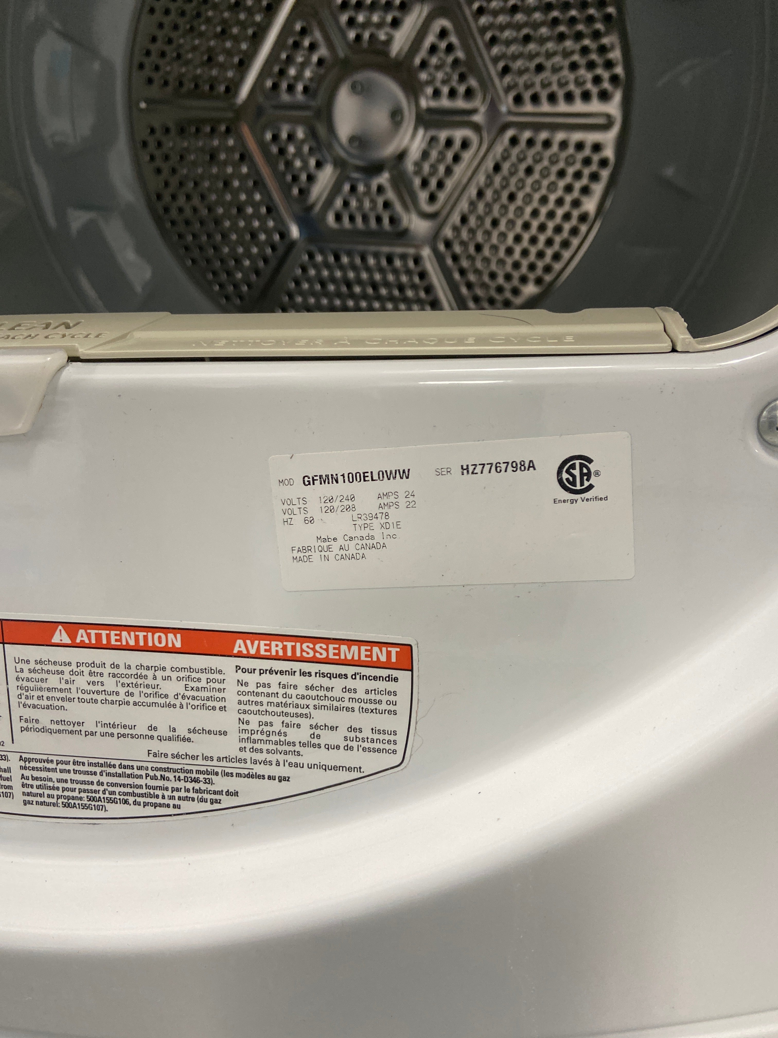 GE Electric Dryer - White (GFMN100EL0WW)