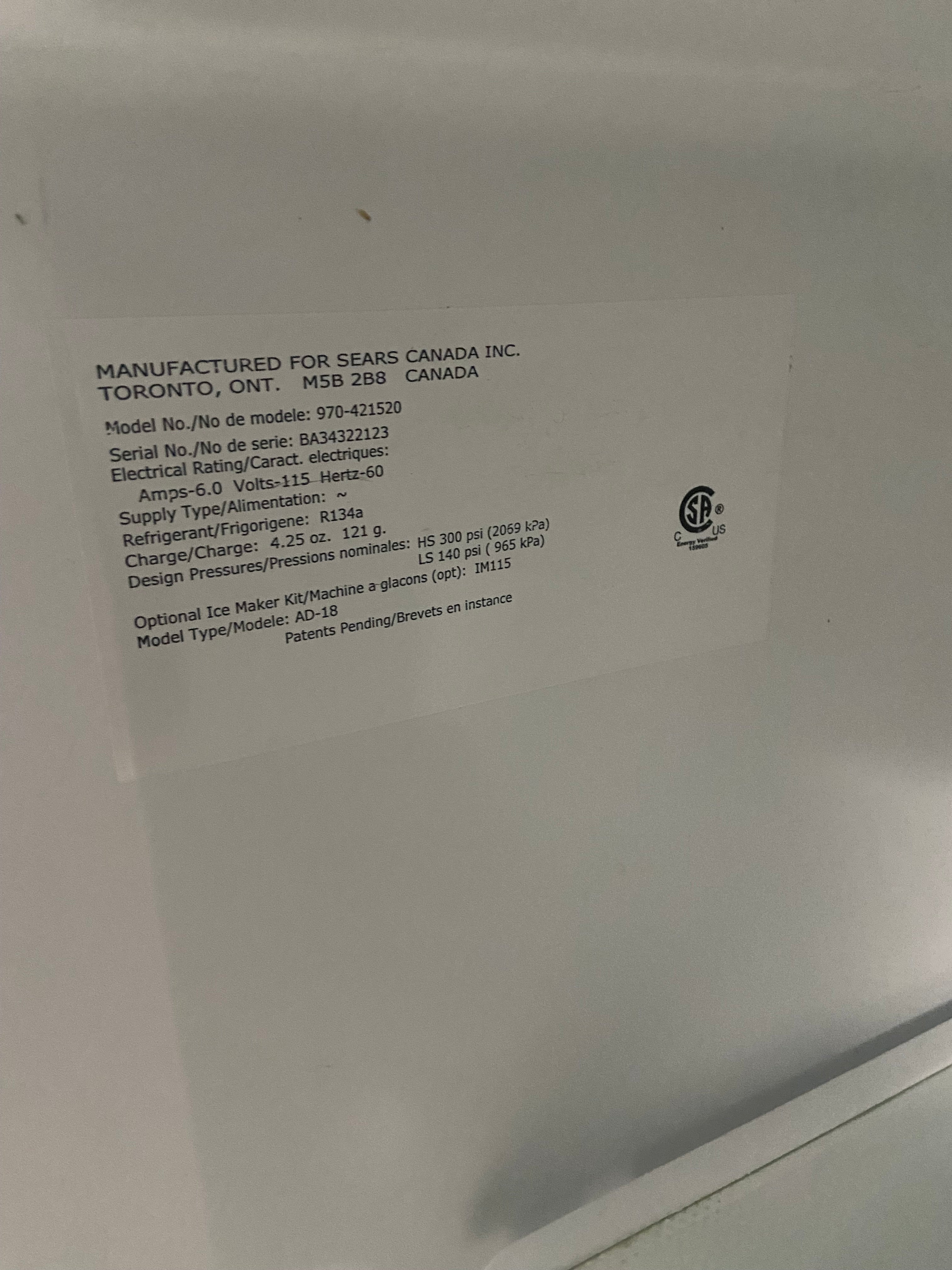 Kenmore White Used Fridge