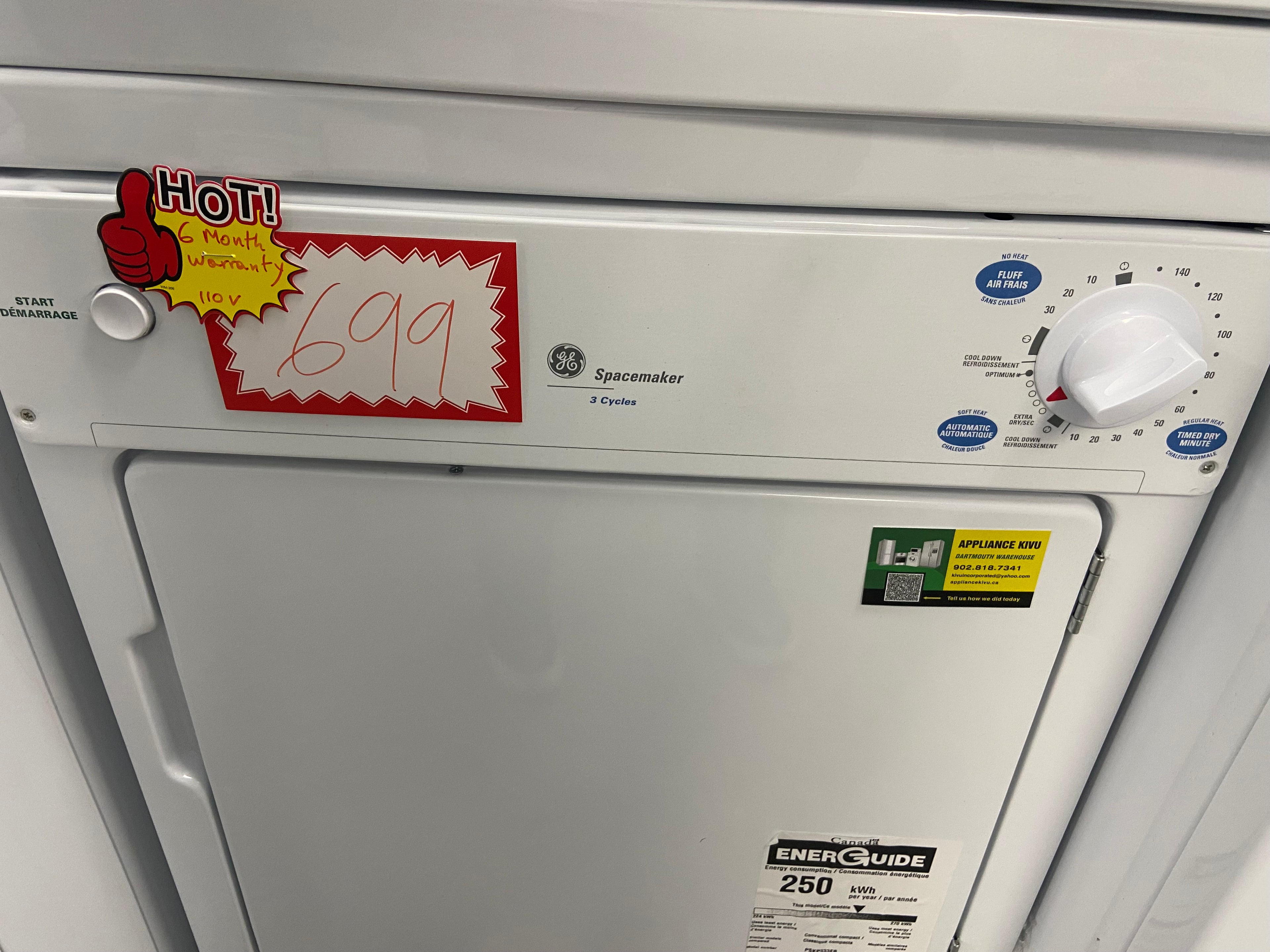 GE PSKP333EB6WW Electric Dryer, 3.6 cu. ft. Dryer Capacity, 3 Dry Cycles, 3 Temperature Settings, Vented, White colour 120 Volts
