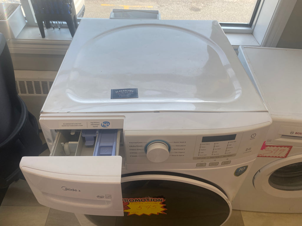 White 27" Midea Front load stackable washer, white "Refurbished"