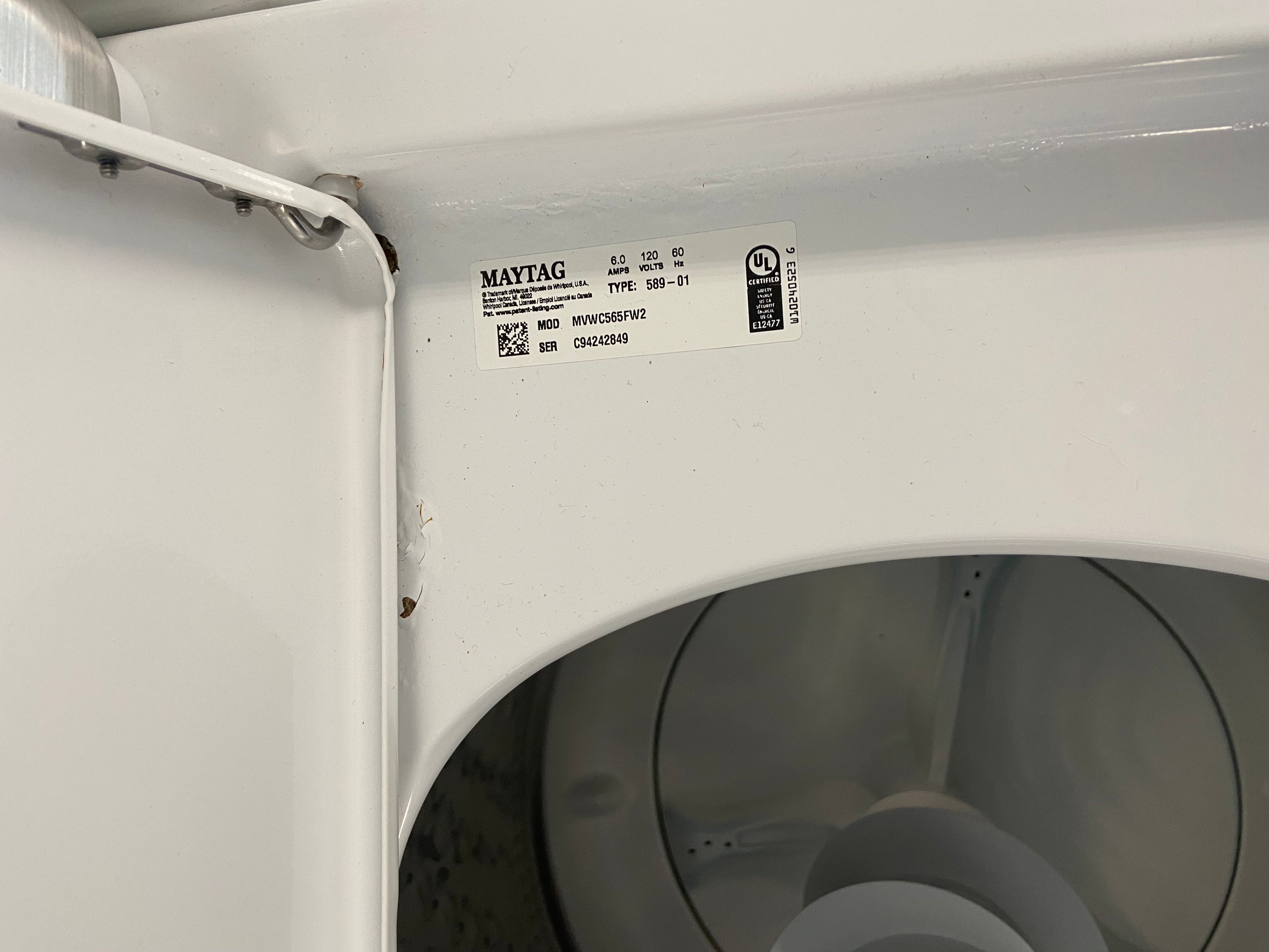White Maytag MVWC565FW2 Top Load Washer, with agitator 4.9 cu. ft. capacity "Refurbished"