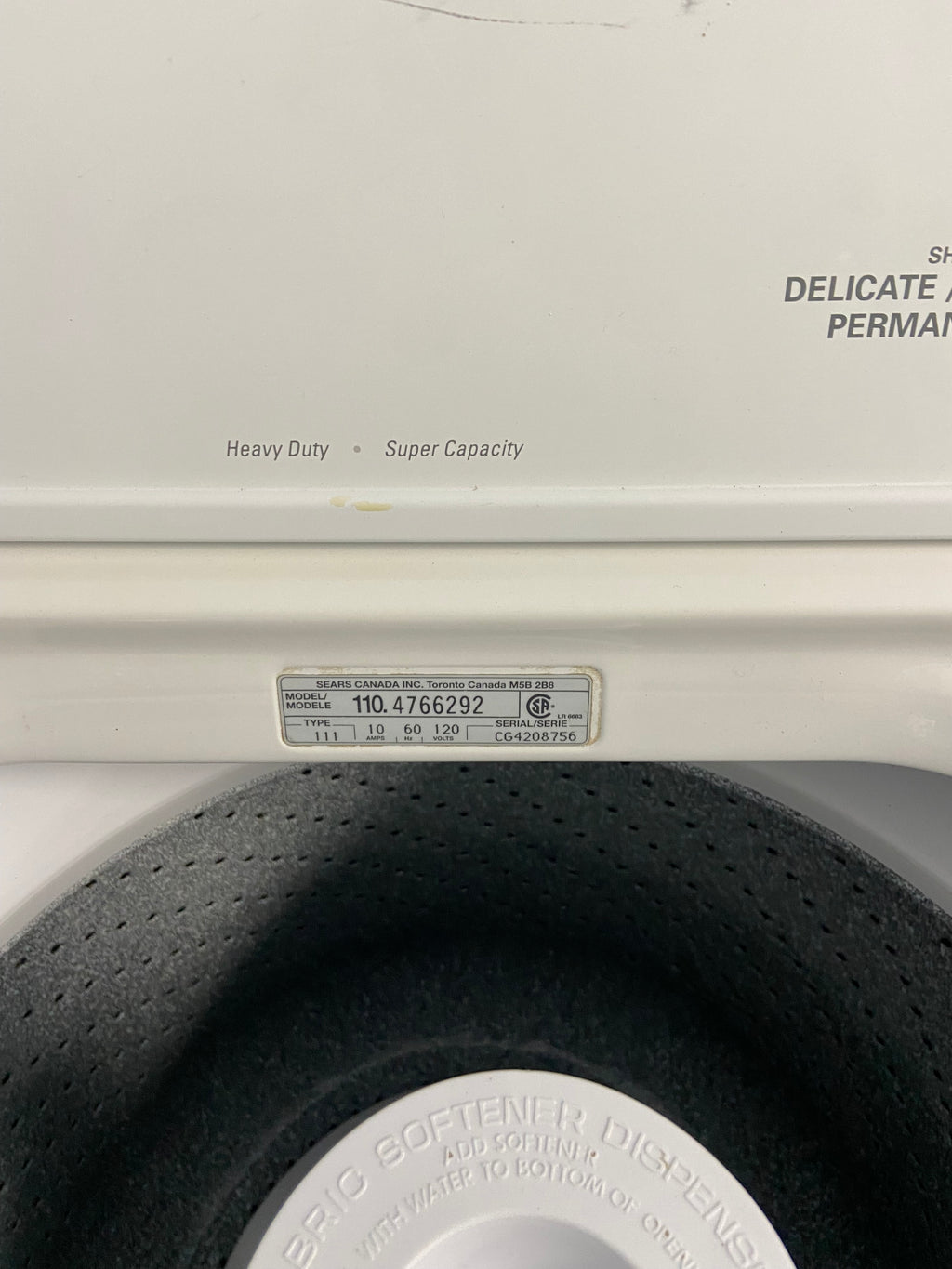 White 27” Kenmore 110.4766292 Top Load Washer (Refurbished)