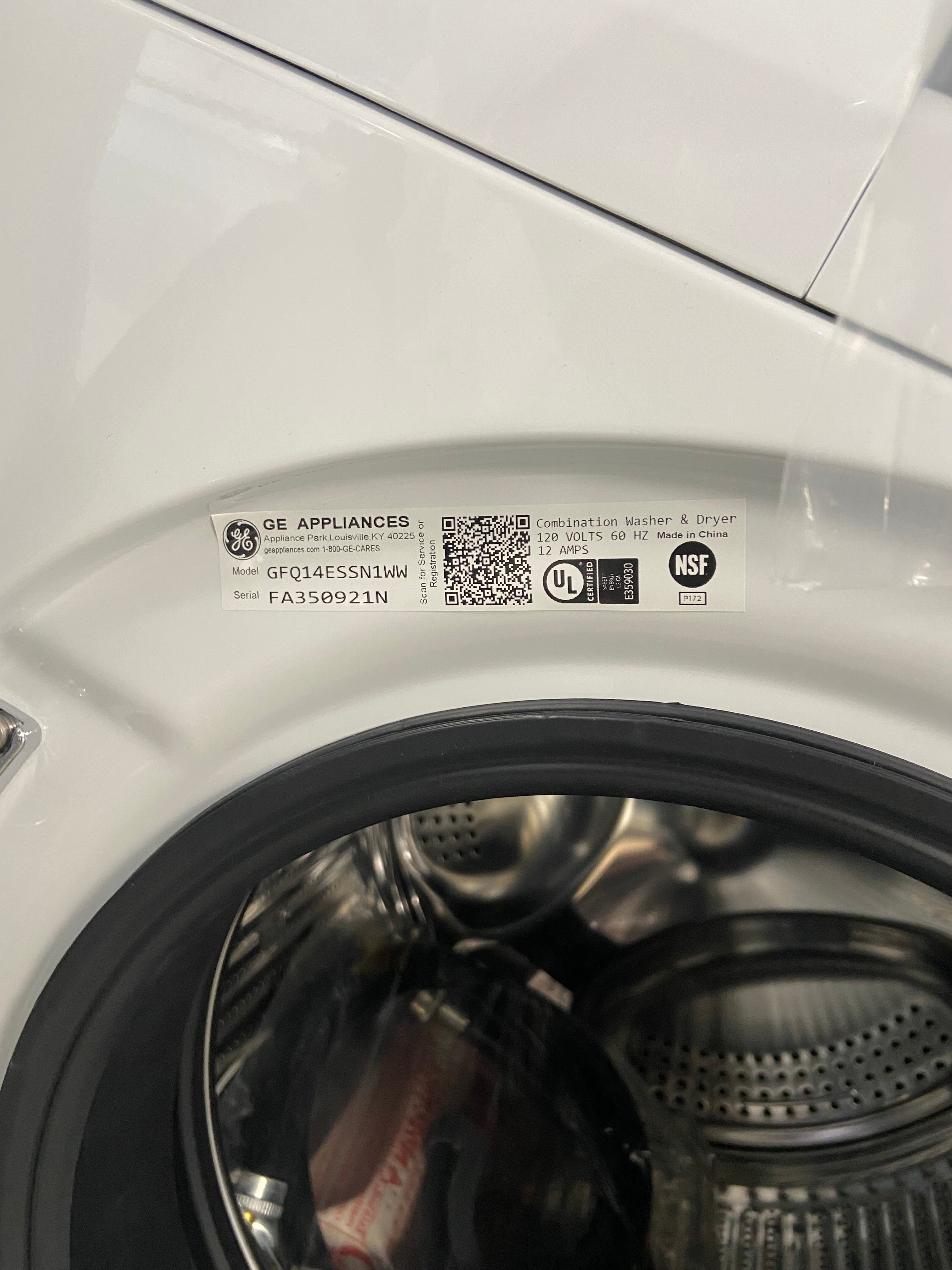 GE GFQ14ESSN1WW All-in-One Washer Dryer Combo, 24 inch Width, 2.8 cu. ft. Washer Capacity, Steam Clean, 14 Wash Cycles, 5 Temperature Settings, 1,450 RPM Washer Spin Speed, Electric, White colour All-In-One Washer & Dryer