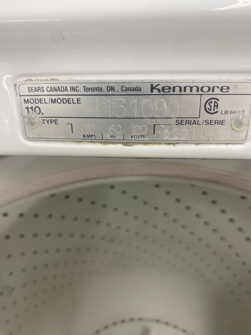 27” Kenmore Top Load Washer, White "Used"