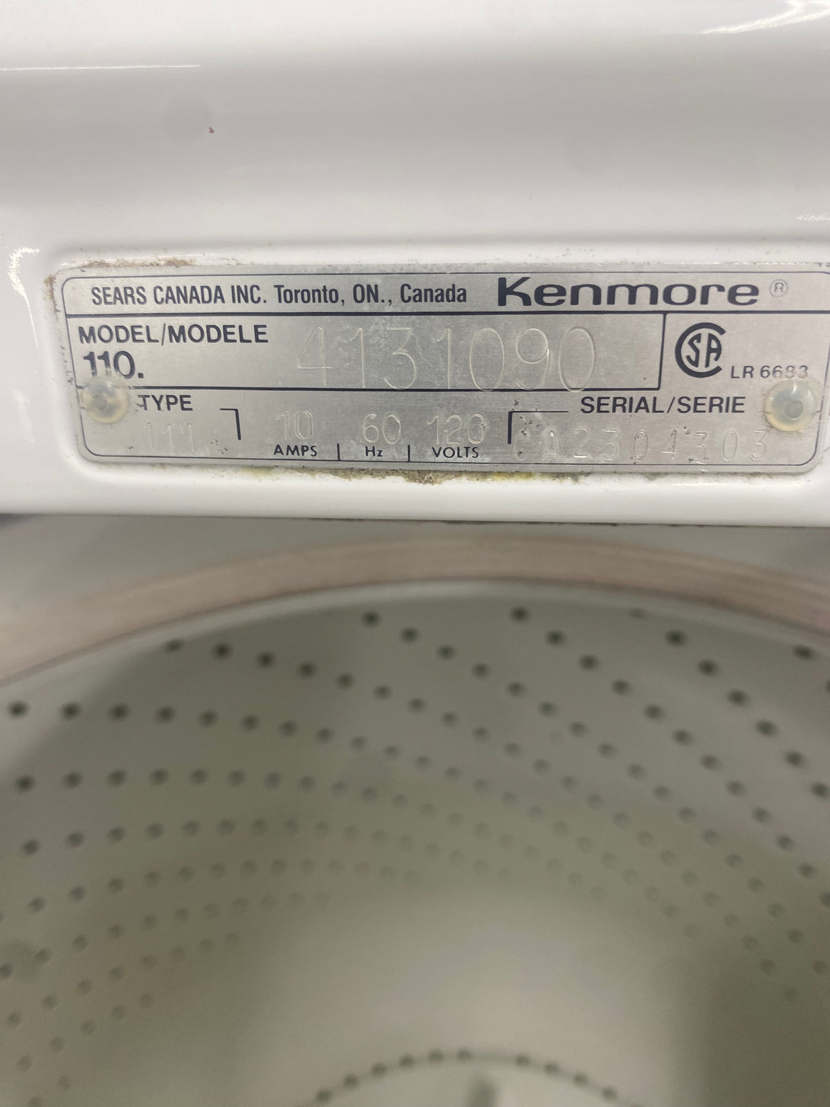 27” Kenmore Top Load Washer, White "Used"