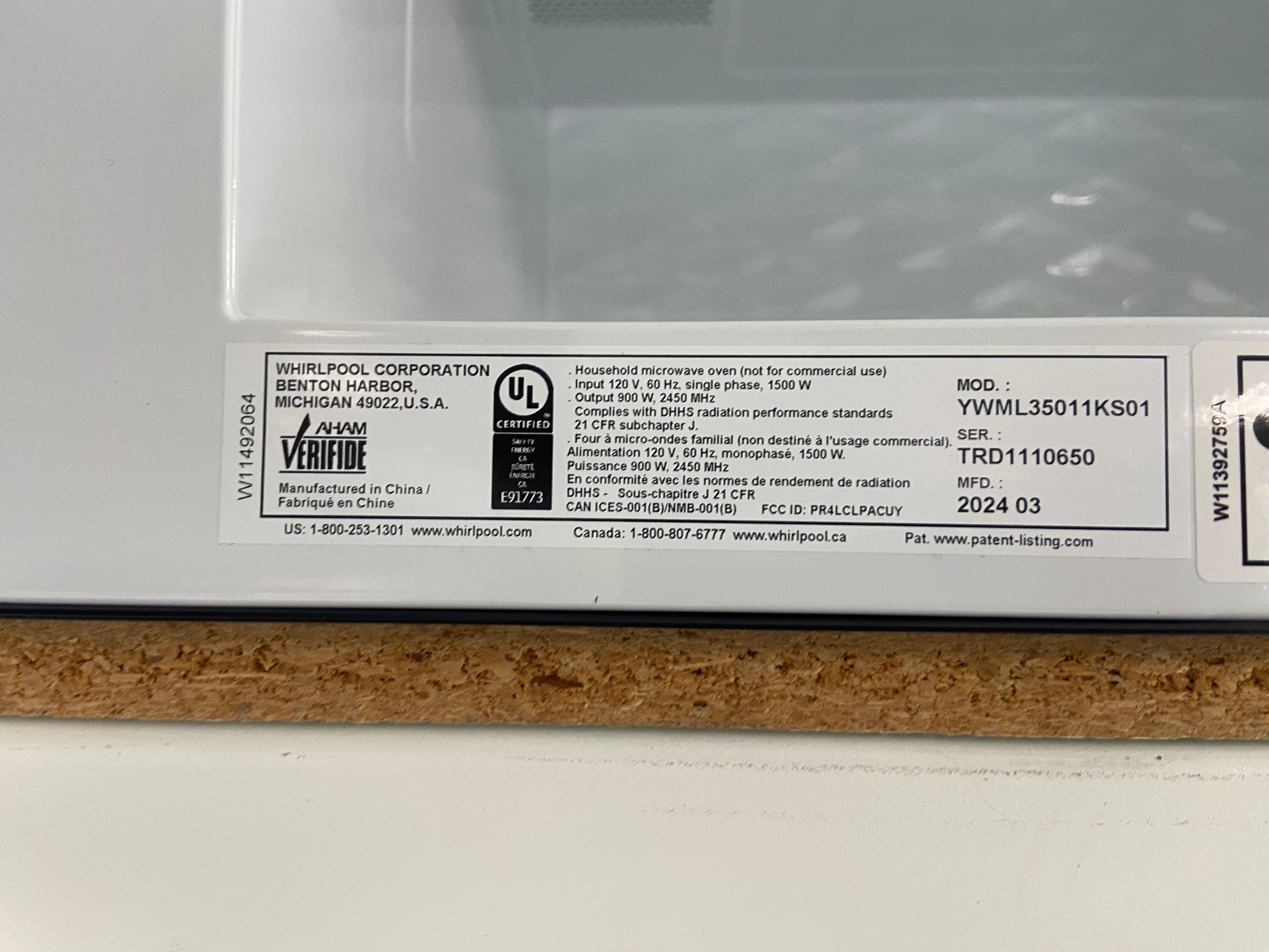 Whirlpool Stainless Over The Range Microwave "Brand New"
