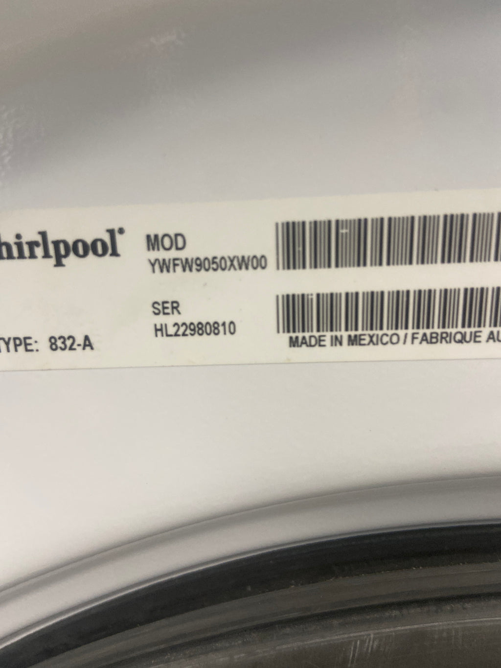 Whirlpool washer and dryer set, YWFW9050XW00 / YWED9050XW1, “Refurbished”, 3 Months Warranty