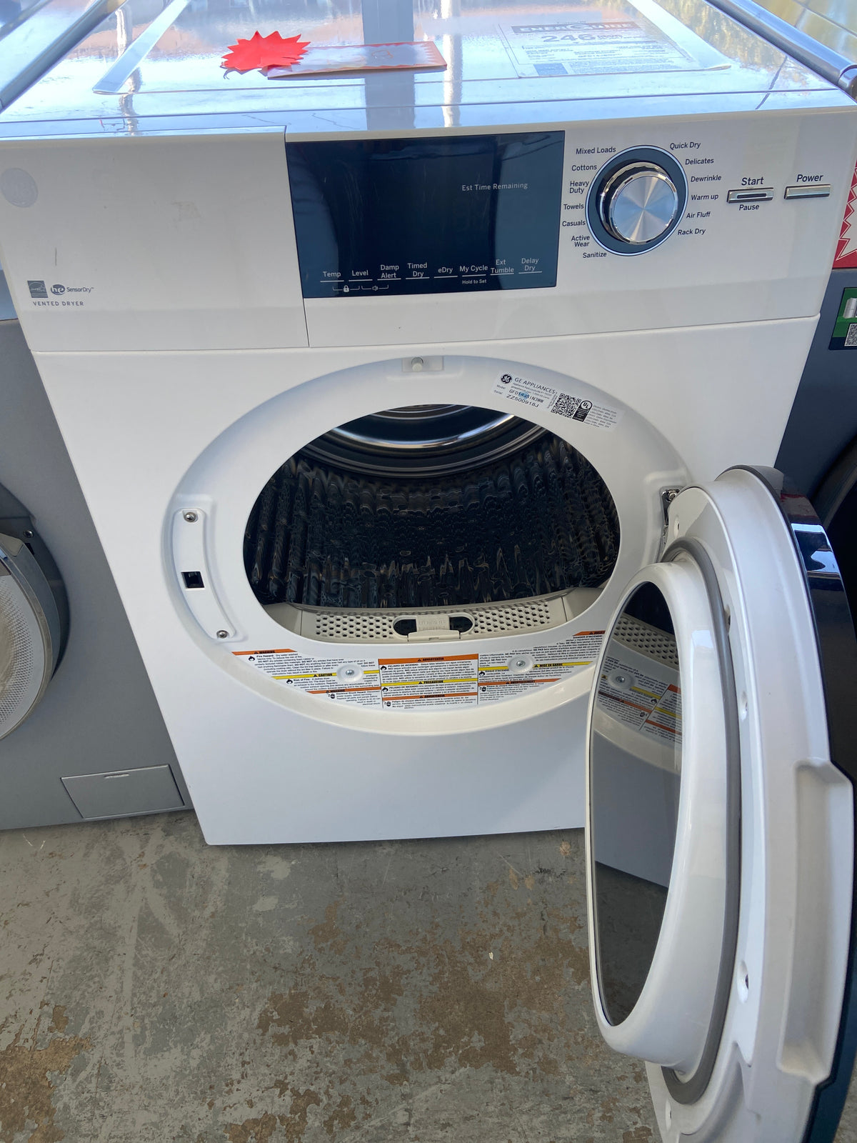 GE apartment size (24”) vented dryer, he sensor dry, energy star certified, “Lightly used”, 6 Months Warranty.