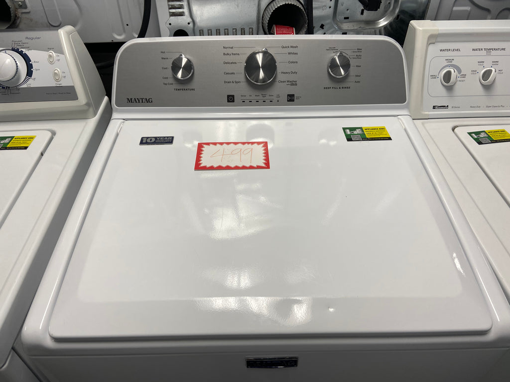 Maytag MVW4505MW1 Top Load Washer, 28 inch Width, 5.2 cu. ft. Washer Capacity, 770 RPM Washer Spin Speed, 11 Wash Cycles, 5 Temperature Settings, White colour Contains Agitator