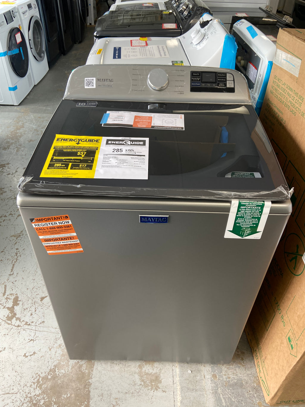 grey 27 inch Maytag MTW6205RR1 Top Load Washer, 6 cu. ft. with Agitator "Open Box"
