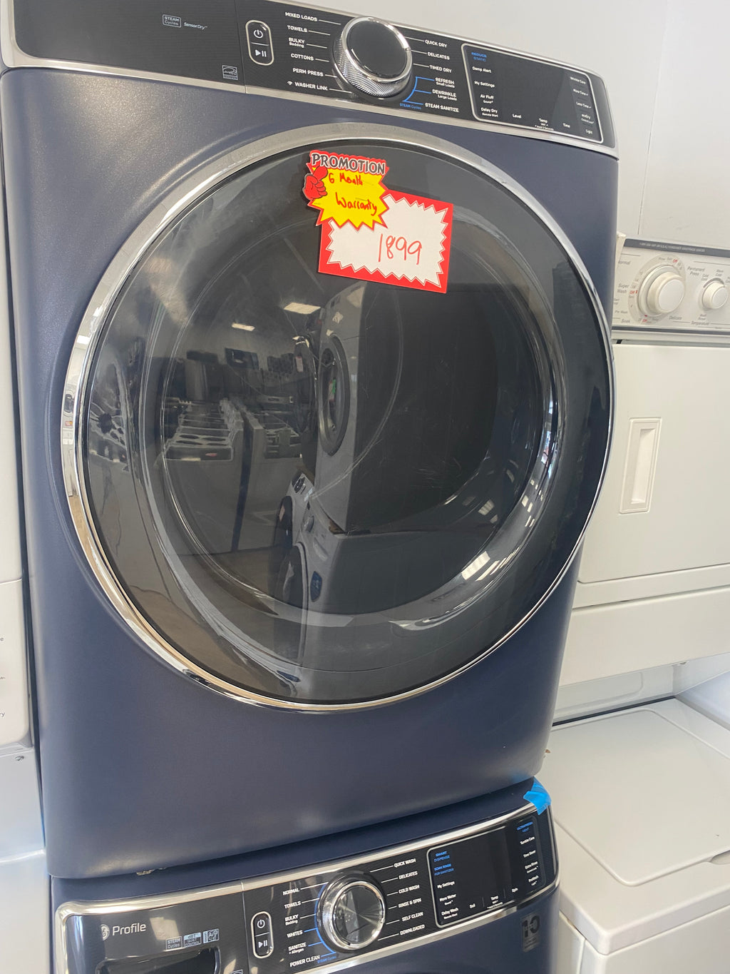 Profile 28-inch. W 6.1 cu ft IEC Front Load Washer and W 7.8 cu. ft. Smart Electric Dryer in Sapphire Blue "Scratch&Dent"