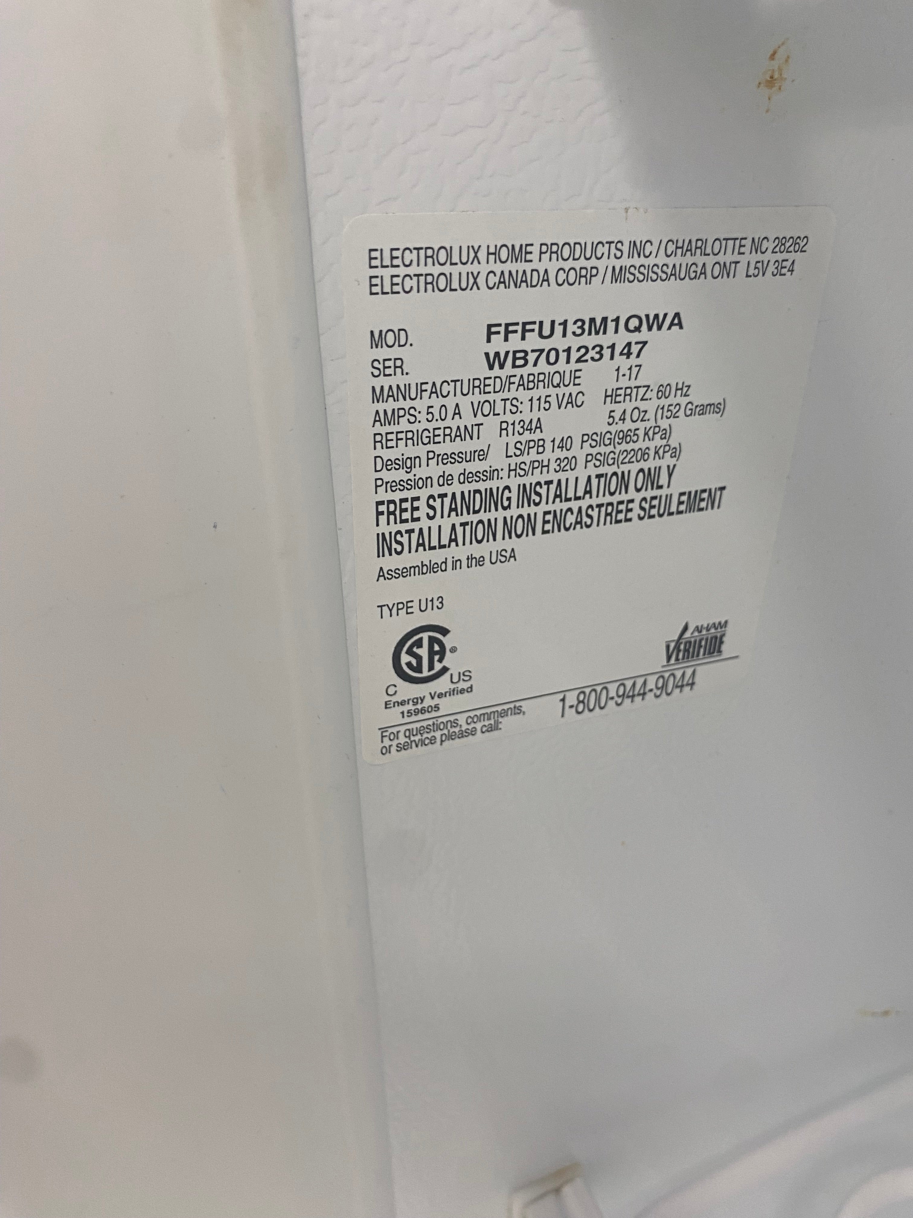 30” Frigidaire Upright/Stand Up freezer, White "Refurbished"