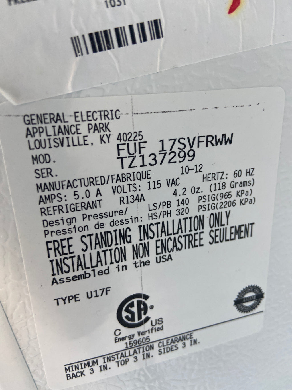 GE stand Up/Upright freezer, 16 cu.ft, FUF17SVFRWW, “Refurbished”, “3 Months Warranty”