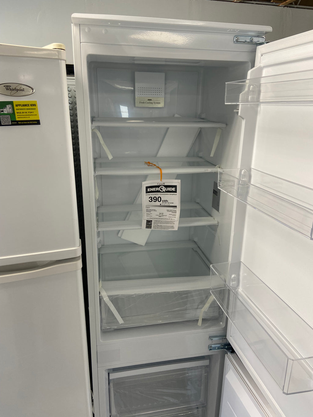 Moffat 22” white panel ready bottom mount freezer white fridge “Open box”