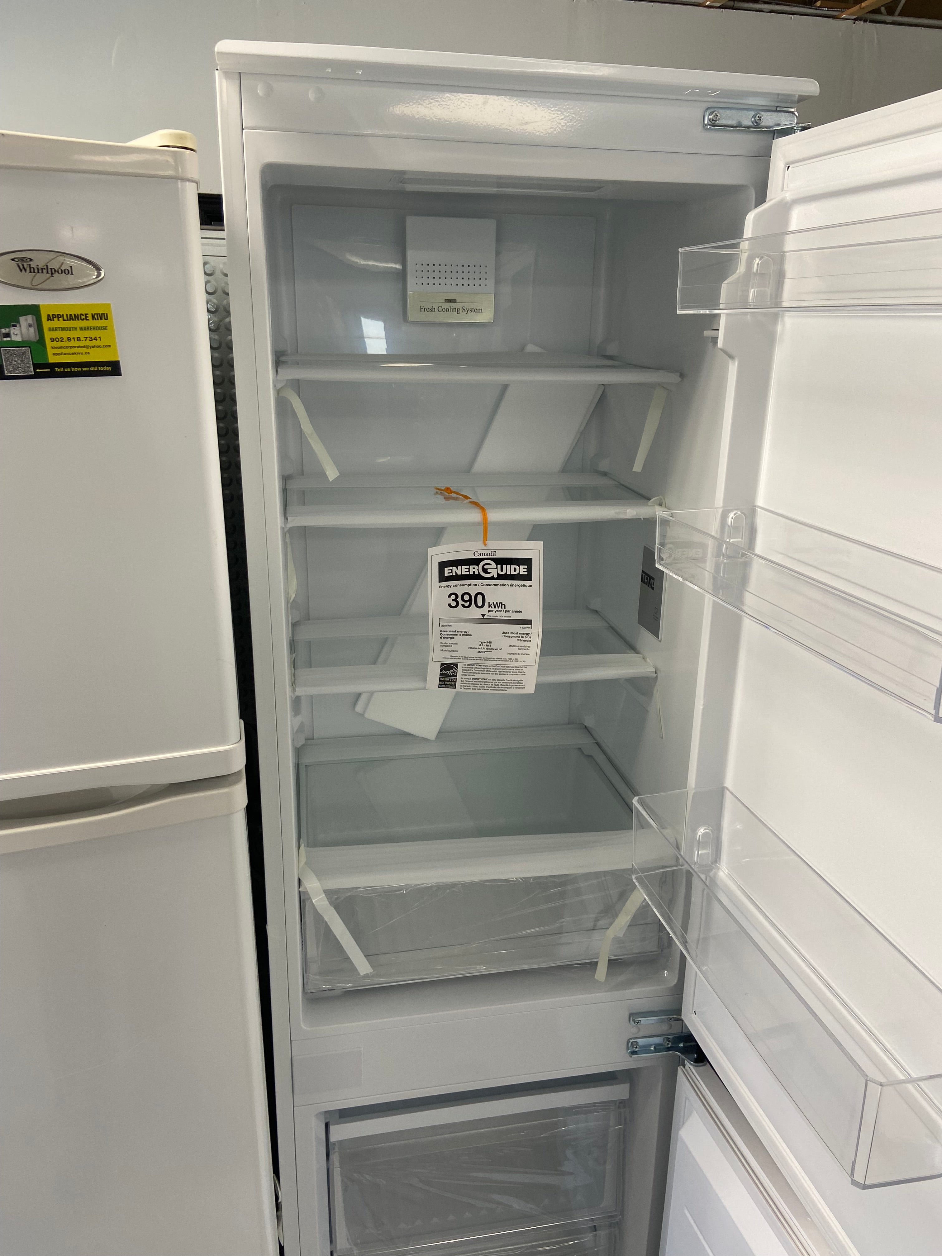 Moffat 22” white panel ready bottom mount freezer white fridge “Open box”