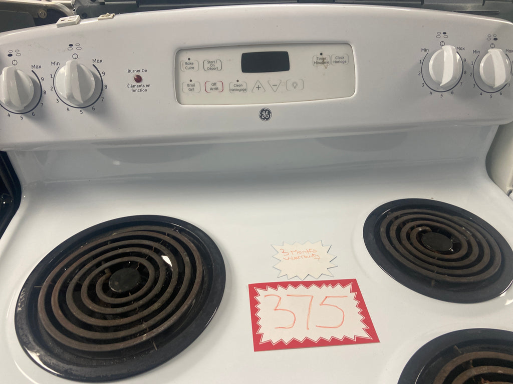 GE white coil top stove, JCBP25D P2WW, “Refurbished”, 3 Months Warranty