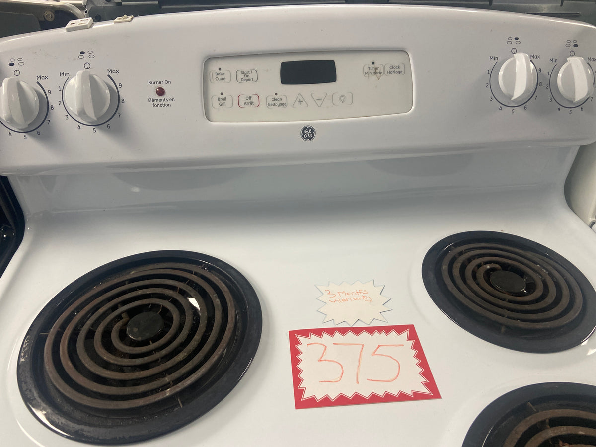 GE white coil top stove, JCBP25D P2WW, “Refurbished”, 3 Months Warranty