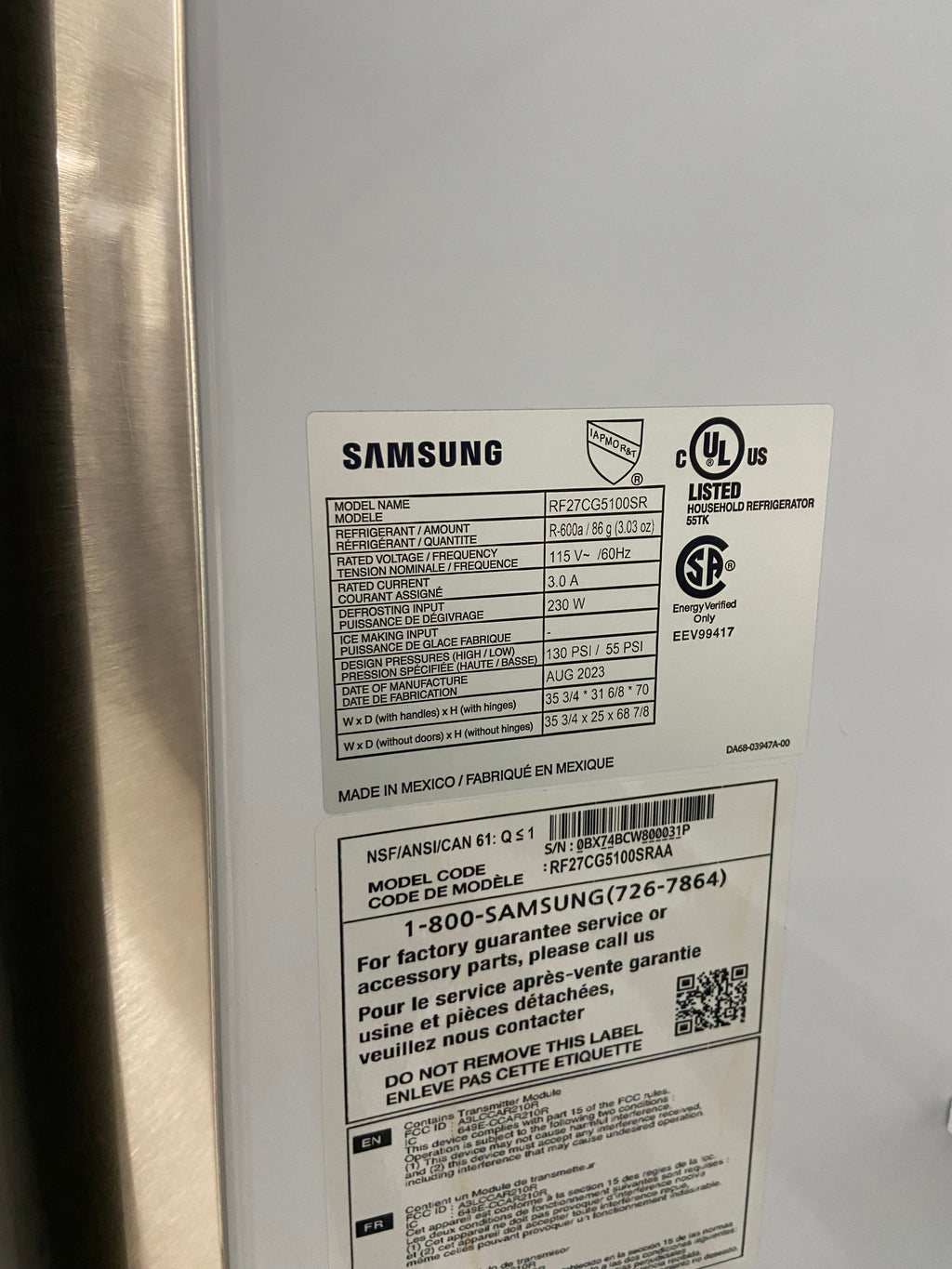 RF27CG5100SR 36 inch Stainless steel Samsung fridge counter depth with ice dispenser