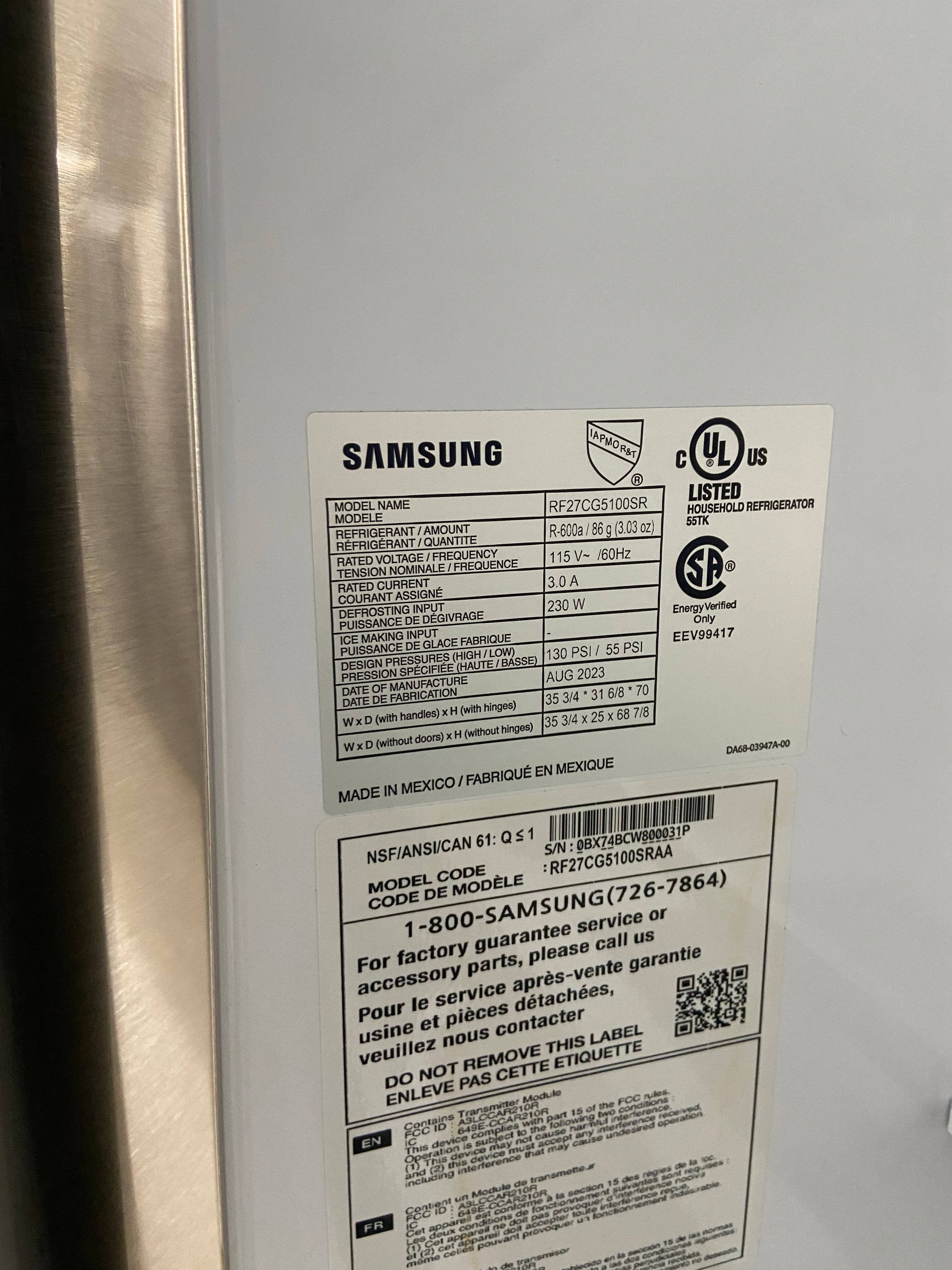 RF27CG5100SR 36 inch Stainless steel Samsung fridge counter depth with ice dispenser
