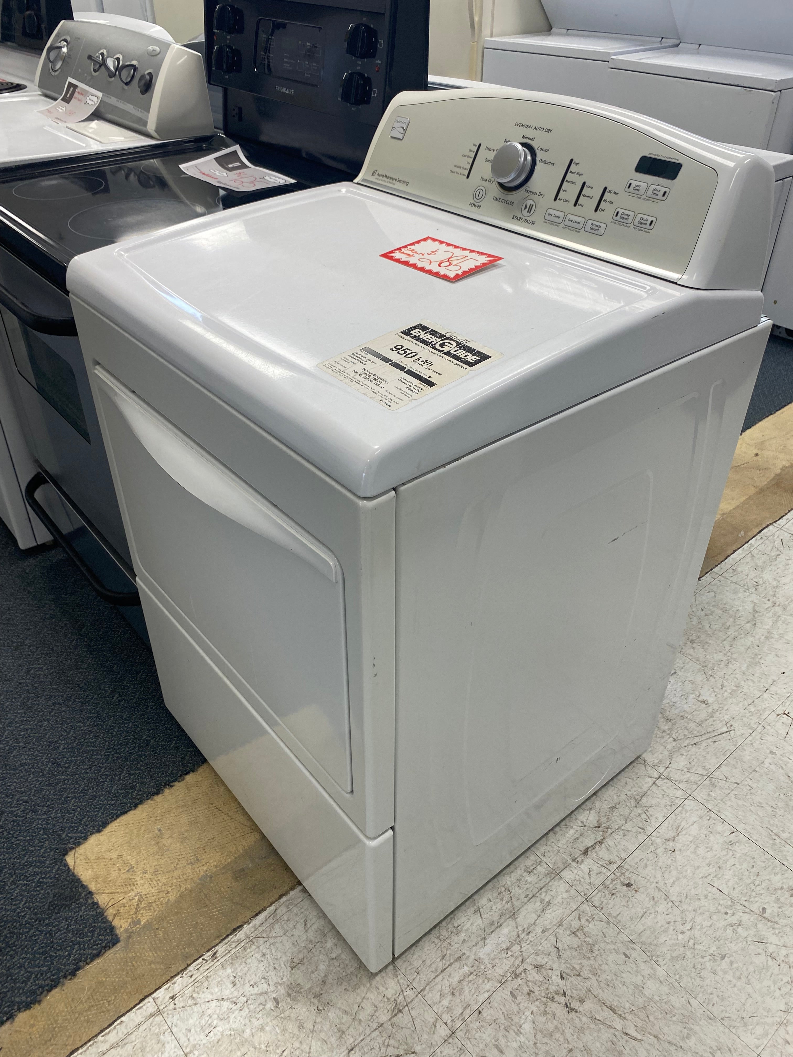 27” White Kenmore Electric Dryer with warranty