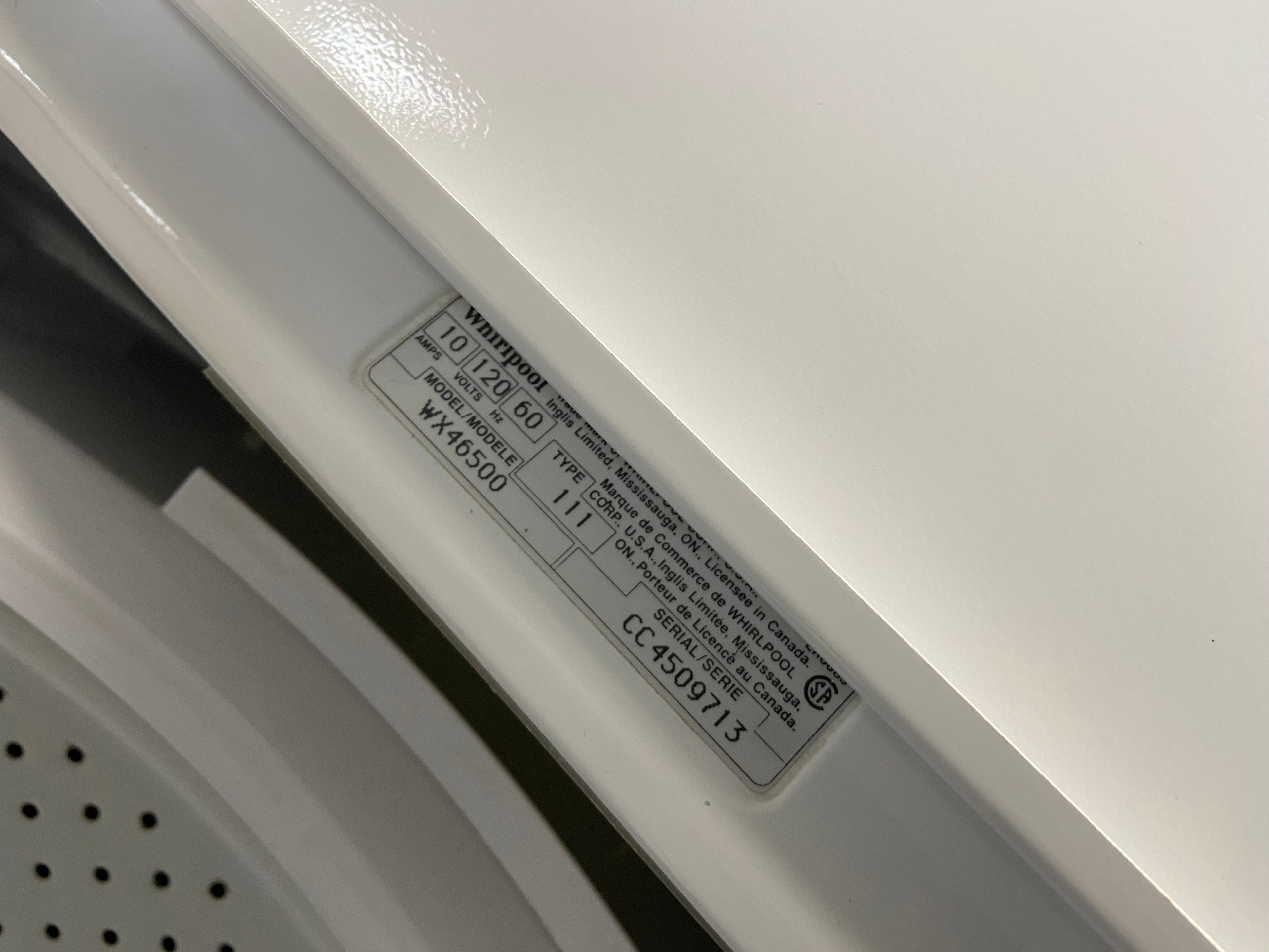 White Whirlpool WX46500 Top Load Washer (Refurbished)