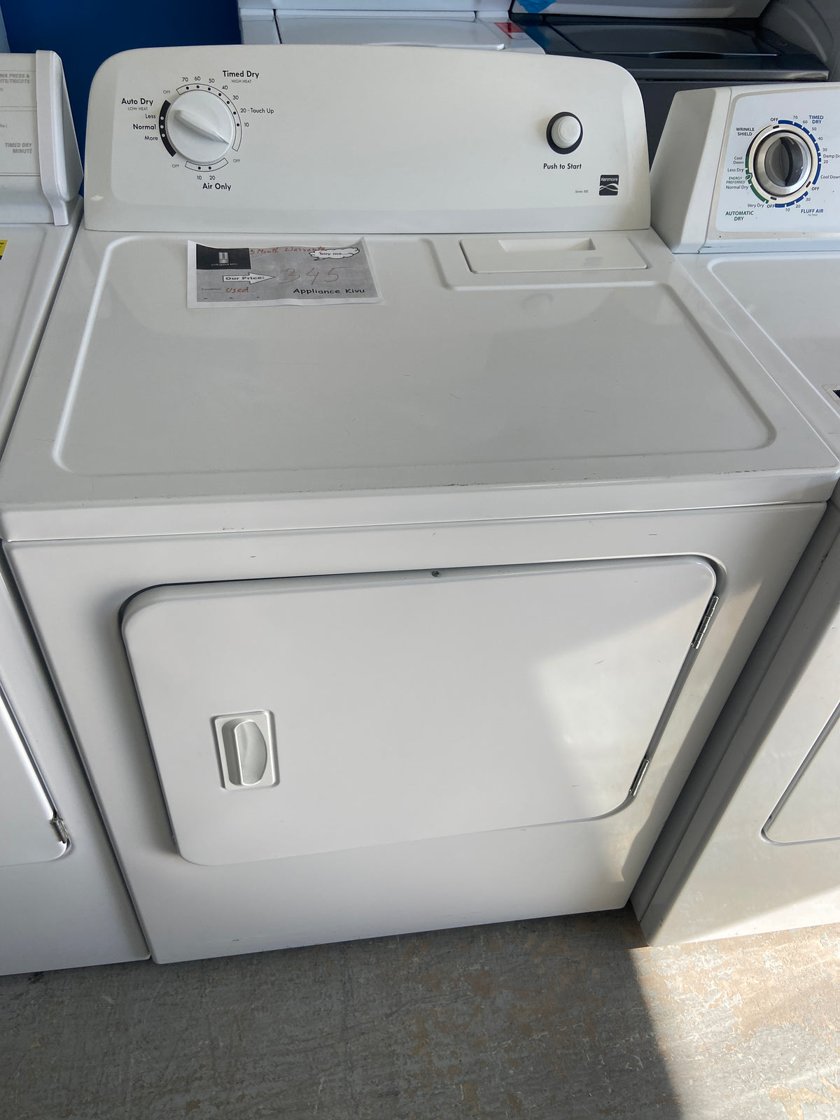 Kenmore white dryer, “Refurbished”, 3 Months Warranty