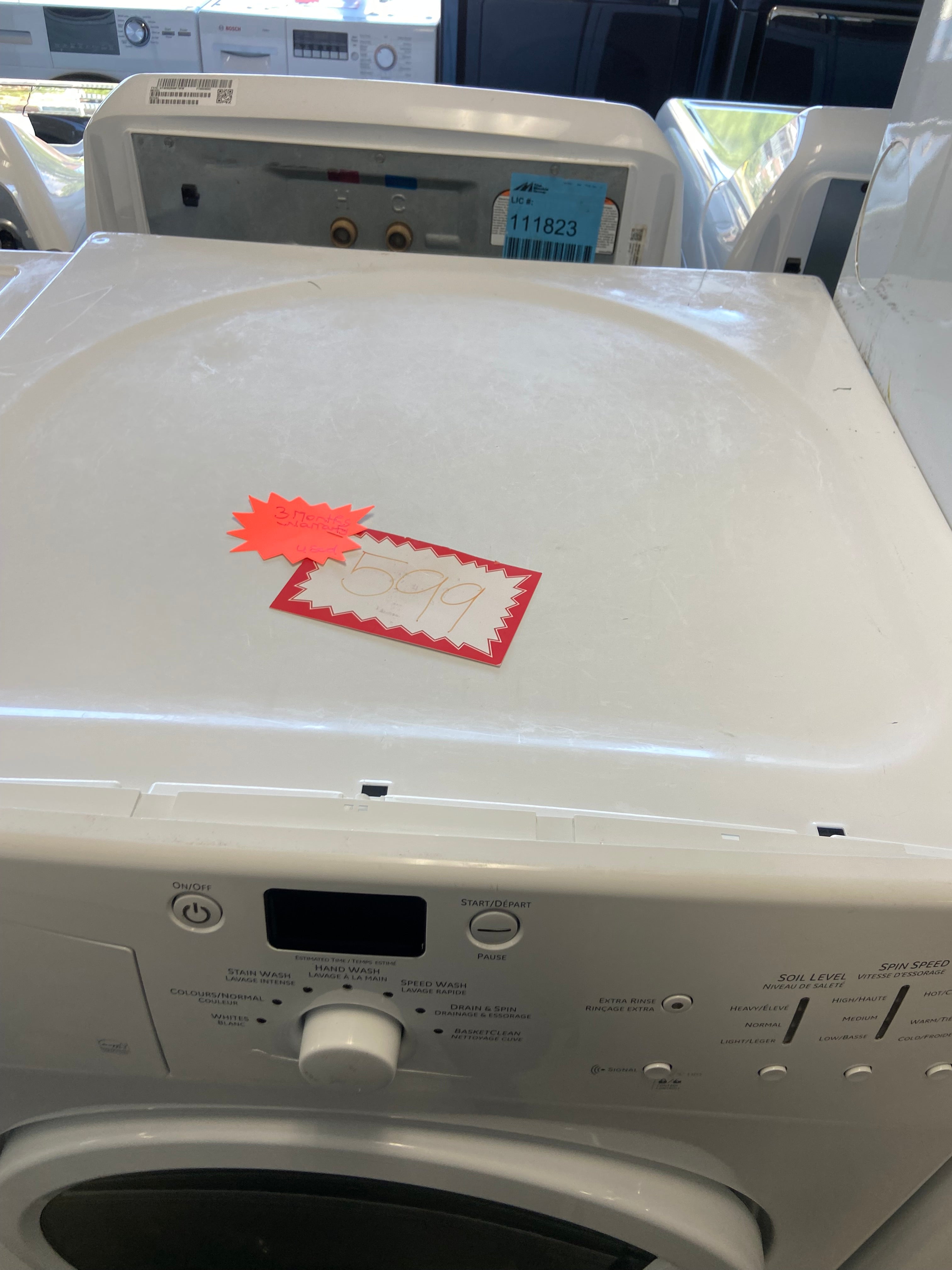 GE GFAN1000LWW Front Load Washer, 27 inch Width, 3.8 cu. ft. Capacity, 3 Wash Cycles, 3 Temperature Settings, Stackable, 1 RPM Washer Spin Speed, Water Heater, White colour