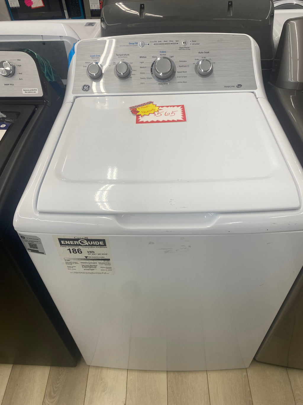 27” GE top load washer, White "Used"