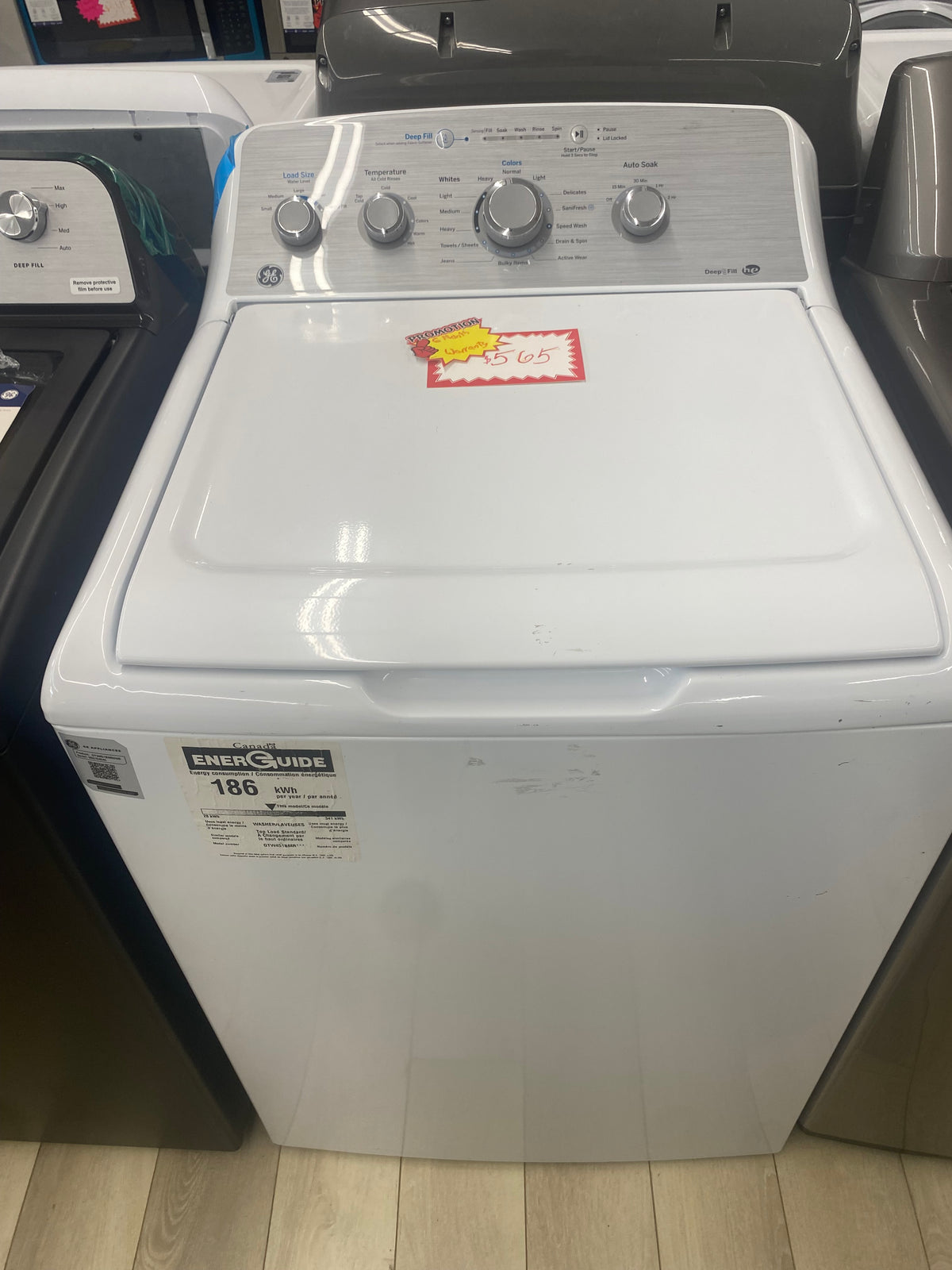 27” GE top load washer, White "Used"