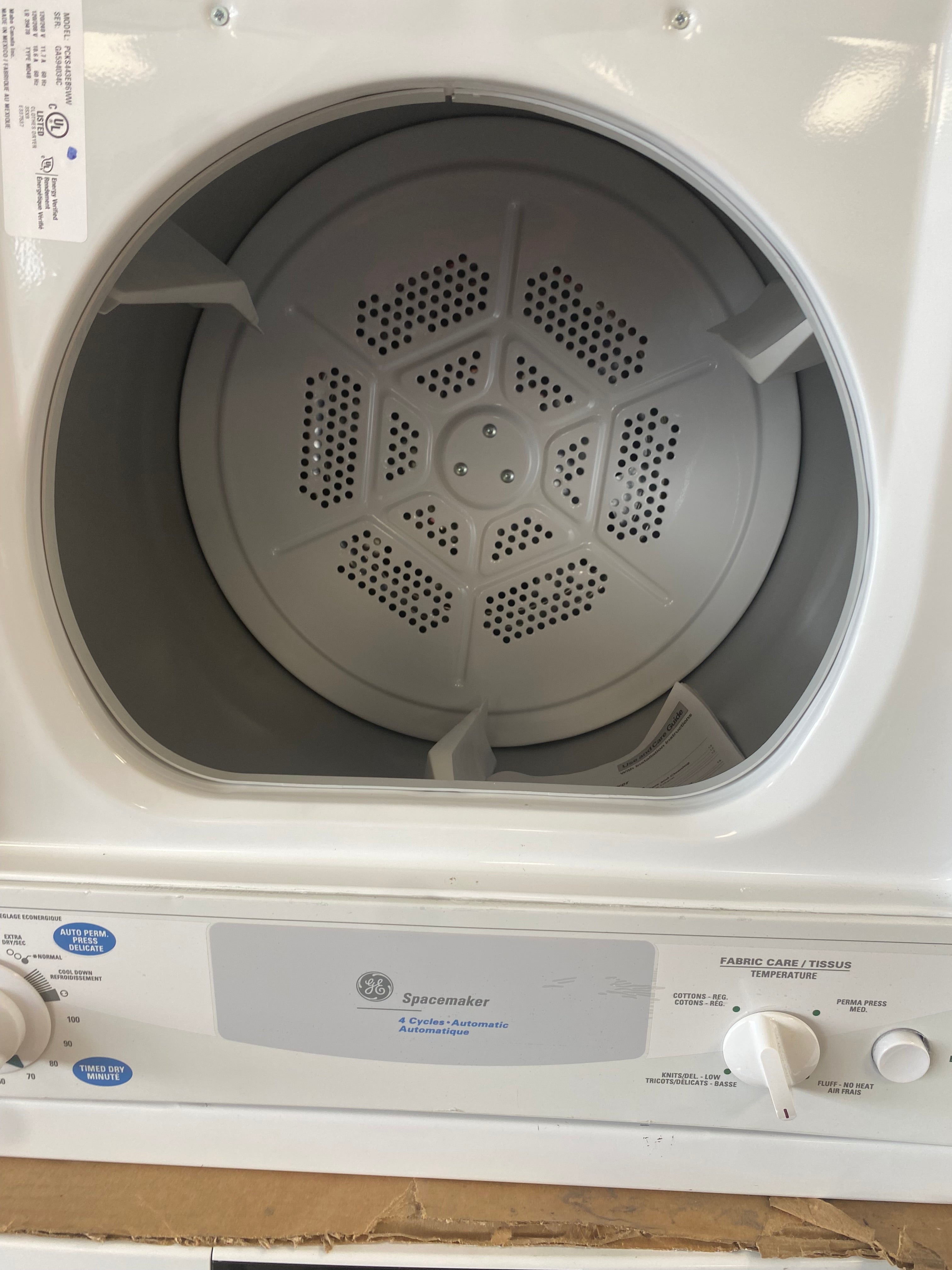 24 Inch GE 3.6 cu. ft. Electric Compact Dryer White wheelchair accessible  PCKS443EBWW "Open box"