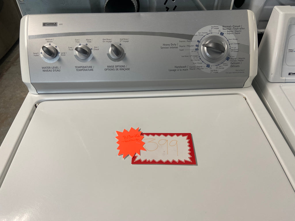 White 27” Kenmore 110. 29672800 Top Load Washer (Refurbished)