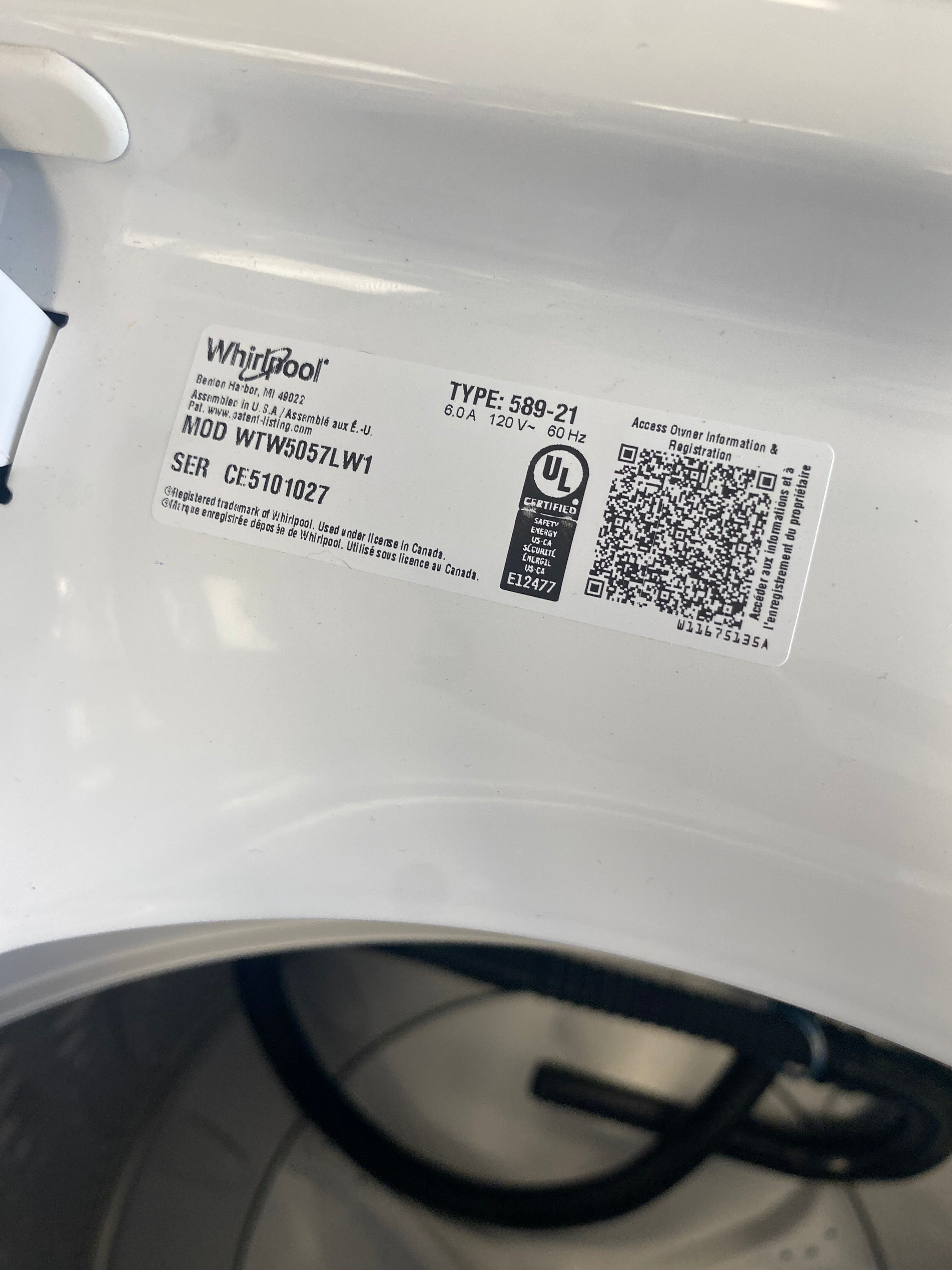 4.7-4.8 Cu. Ft. Top Load Washer with 2 in 1 Removable Agitator WTW5057LW1 Factory certified