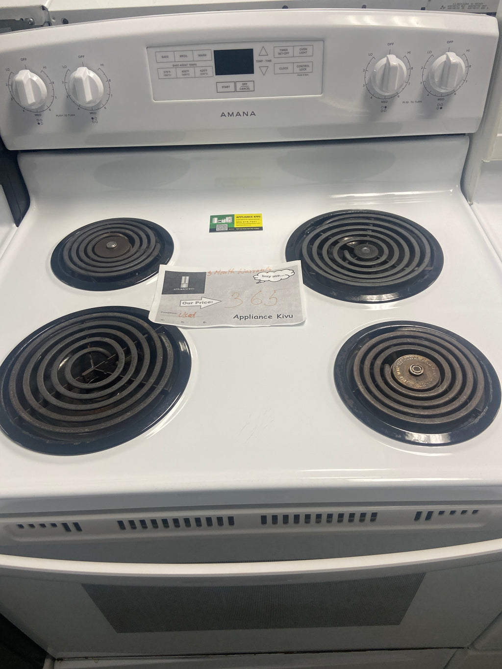 Amana coil top stove, YACR4303MFW5,  “Refurbished”, 3 Months Warranty