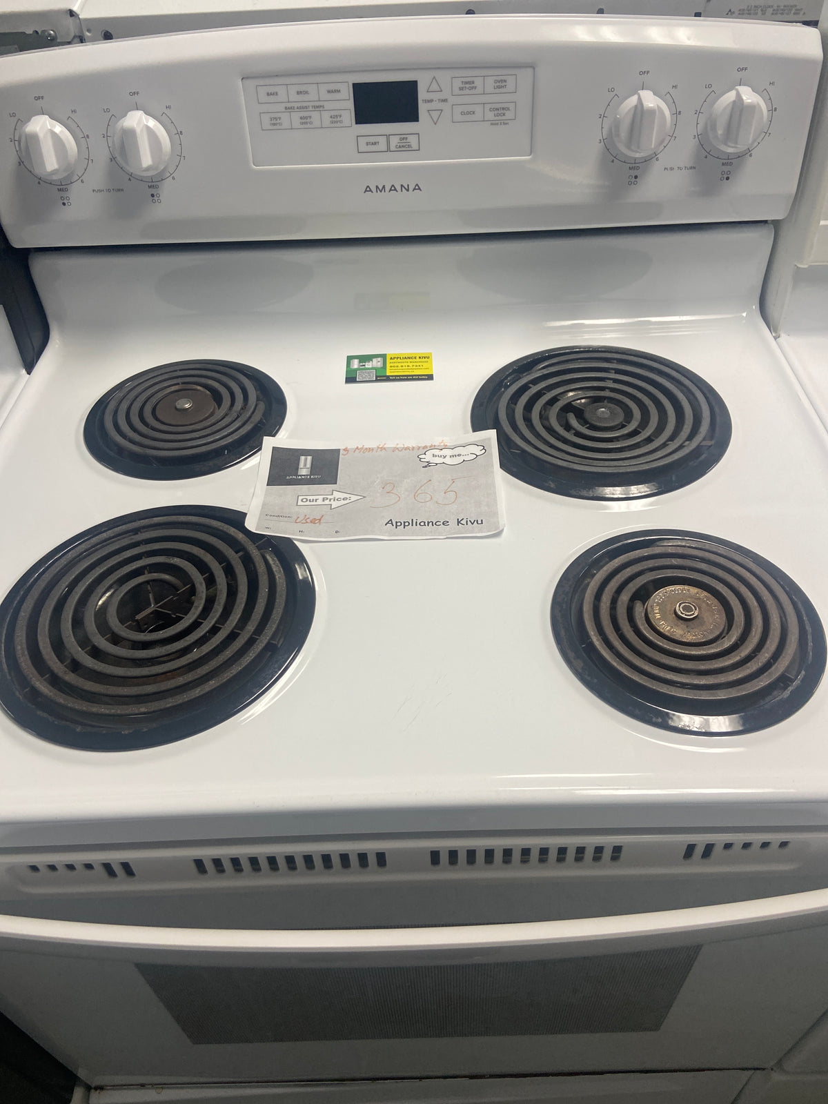 Amana coil top stove, YACR4303MFW5,  “Refurbished”, 3 Months Warranty