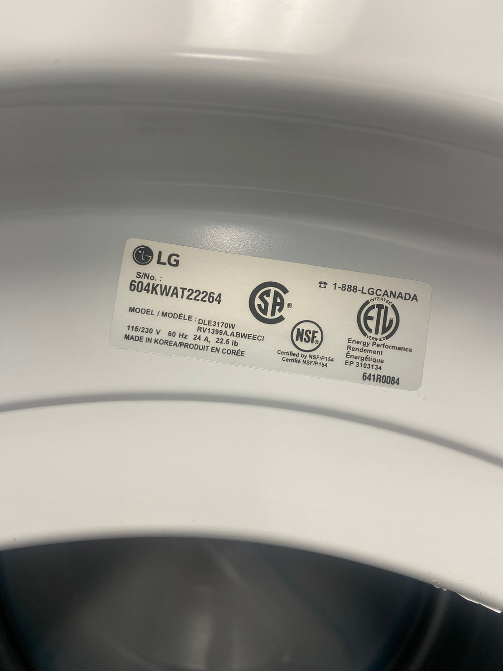 LG washer and dryer set,  WM3170CW /  DLE317OW, “Refurbished”, 3 Months Warranty