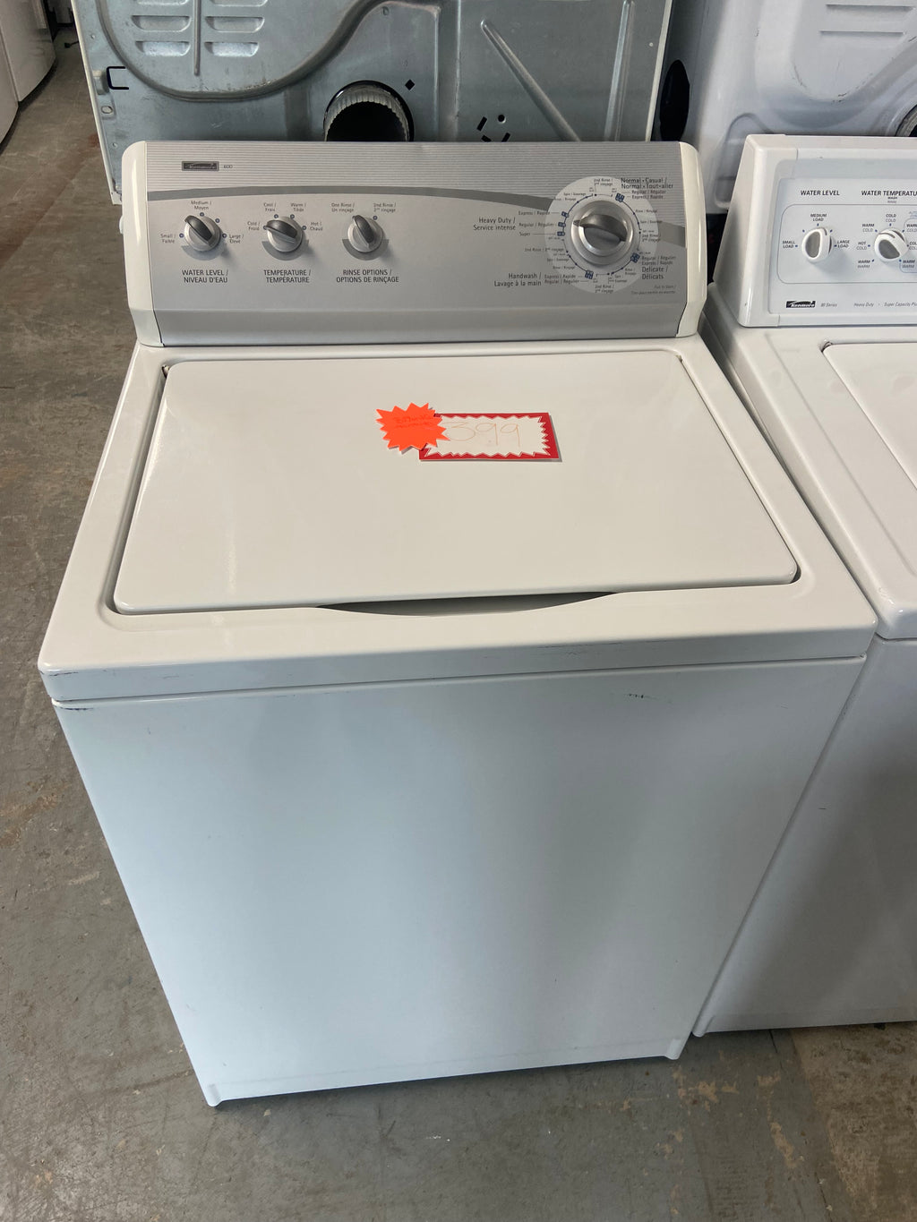 White 27” Kenmore 110. 29672800 Top Load Washer (Refurbished)