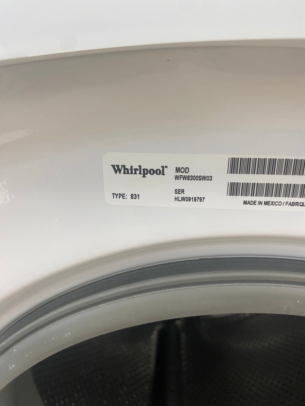 White 27" Whirlpool stackable 3.4 cuft washer and 4.6cuft dryer "refurbished"