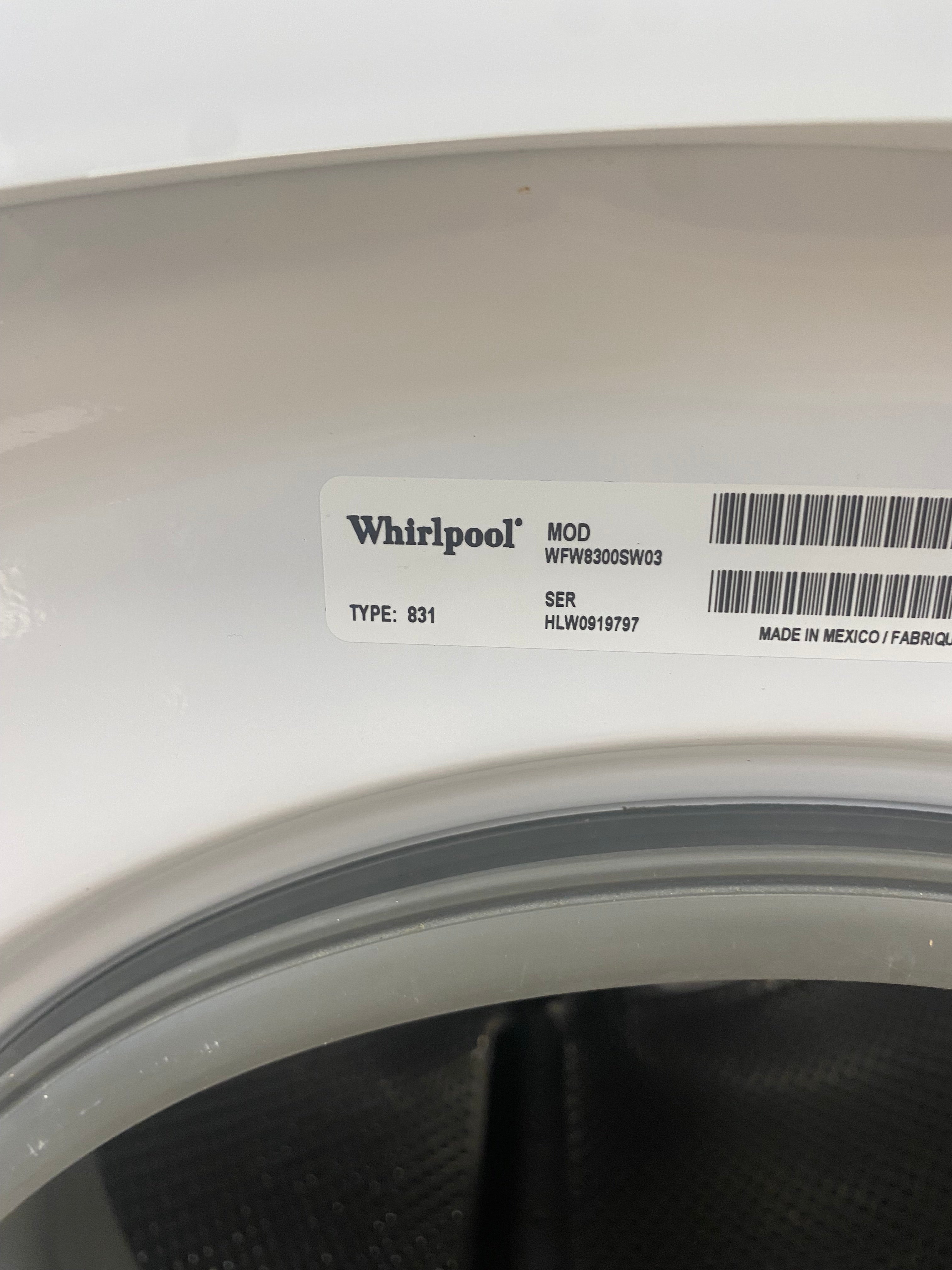 White 27" Whirlpool stackable 3.4 cuft washer and 4.6cuft dryer "refurbished"