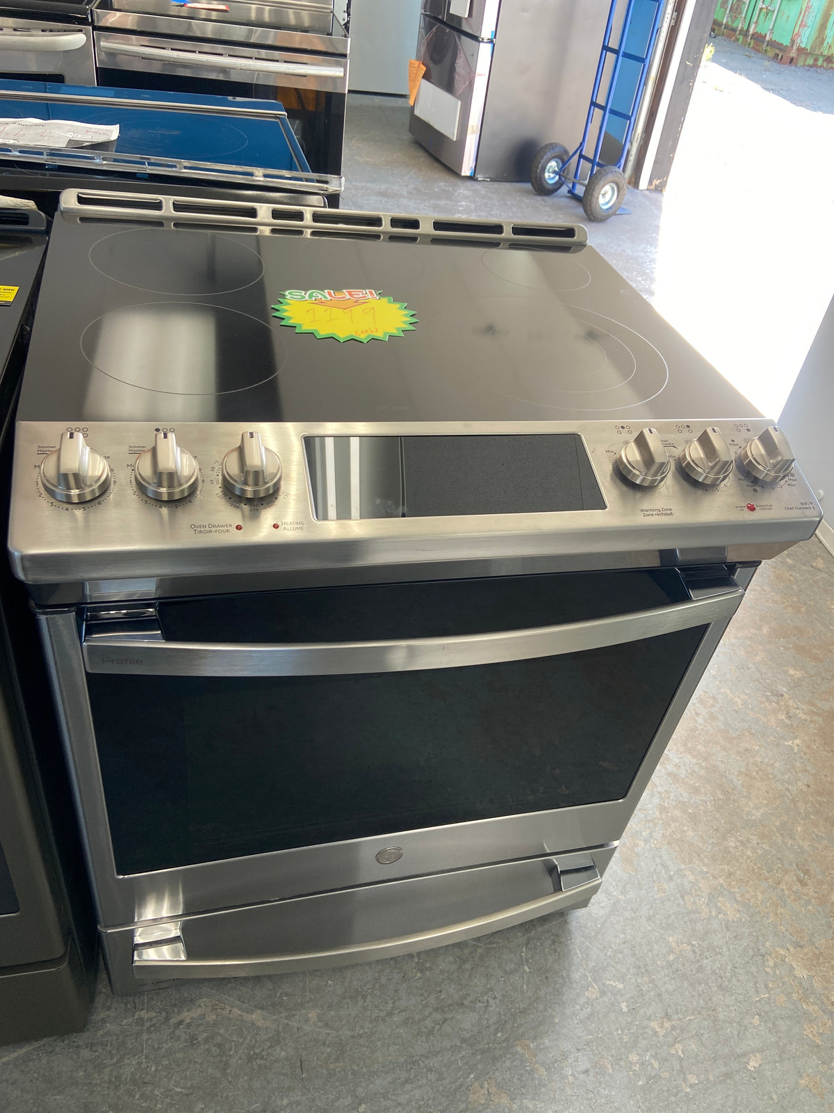 GE profile slide in stove, PCS940YM4FS, “Open Box”, 6 Months Warranty