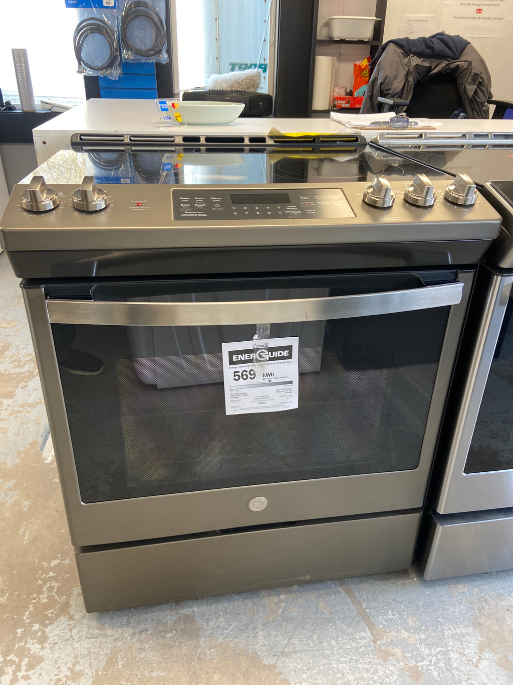 GE 30" Electric Slide-In Front Control True Convection Range with Storage Drawer Slate - JCS840EMES
