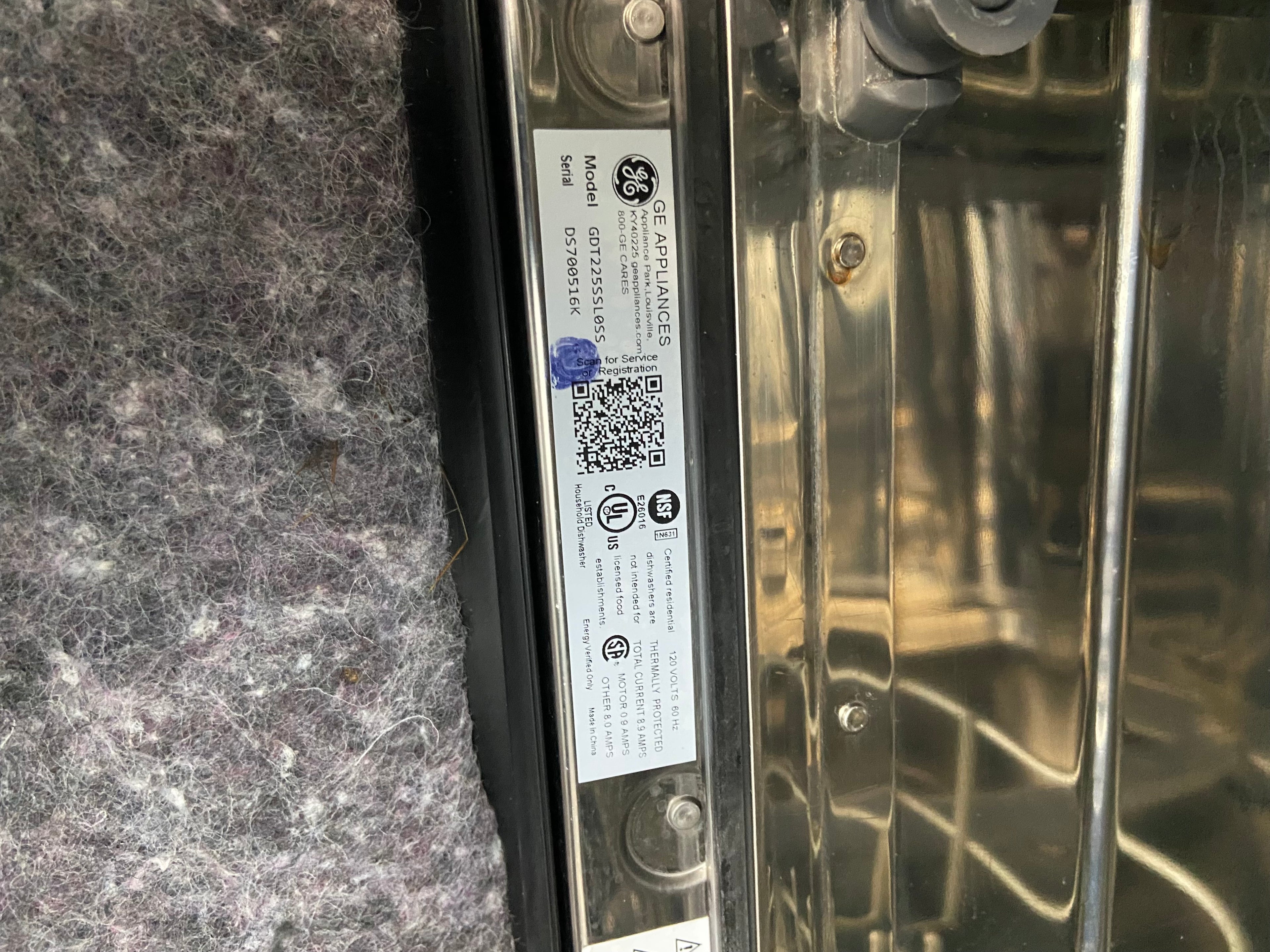 GE GDT225SSL0SS Dishwasher, 24 inch Exterior Width, 51 dB Decibel Level, Fully Integrated, Stainless Interior, 3 Wash Cycles, 12 Capacity (Place Settings), Hard Food Disposal, 2 Loading Racks, Wifi Enabled, Stainless Steel colour