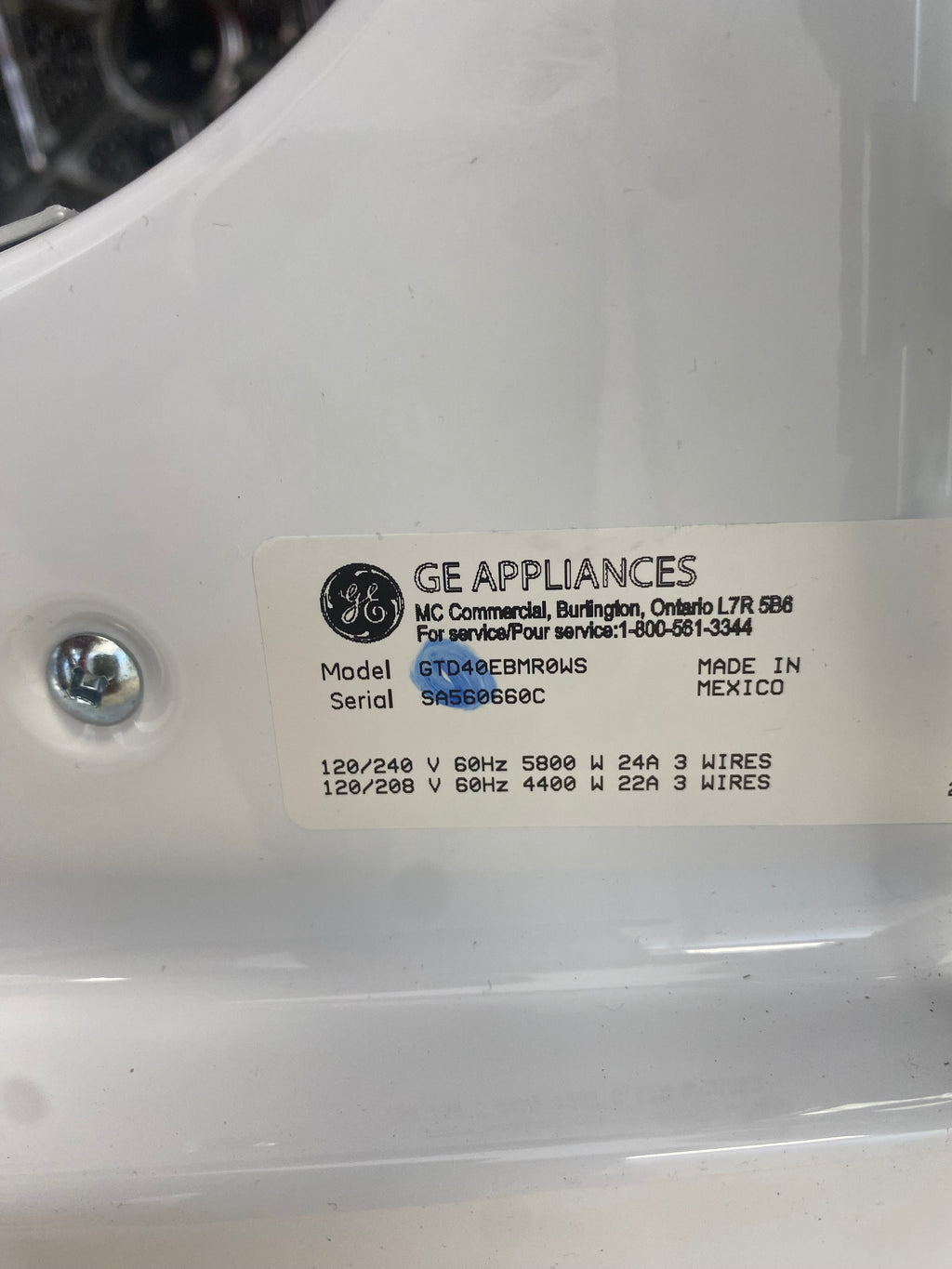 GE White Dryer " New Scratch And Dented"