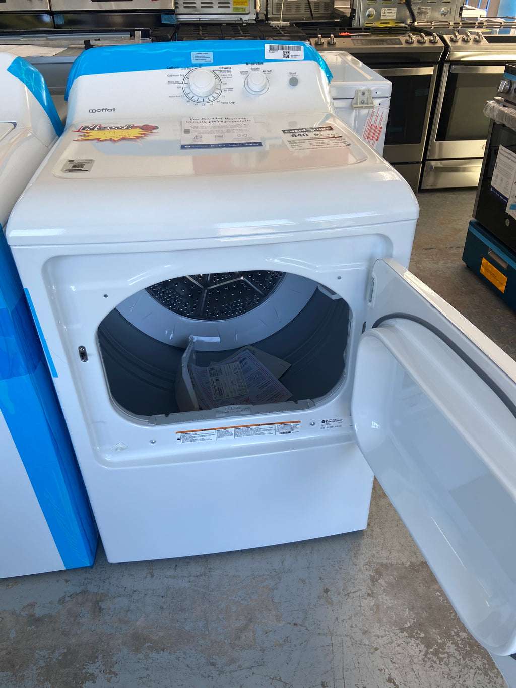 Moffat White dryer, “Brand New”, 1 year factory warranty