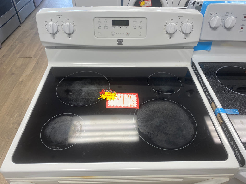 White 30” Kenmore glass top stove with self clean "Refurbished"