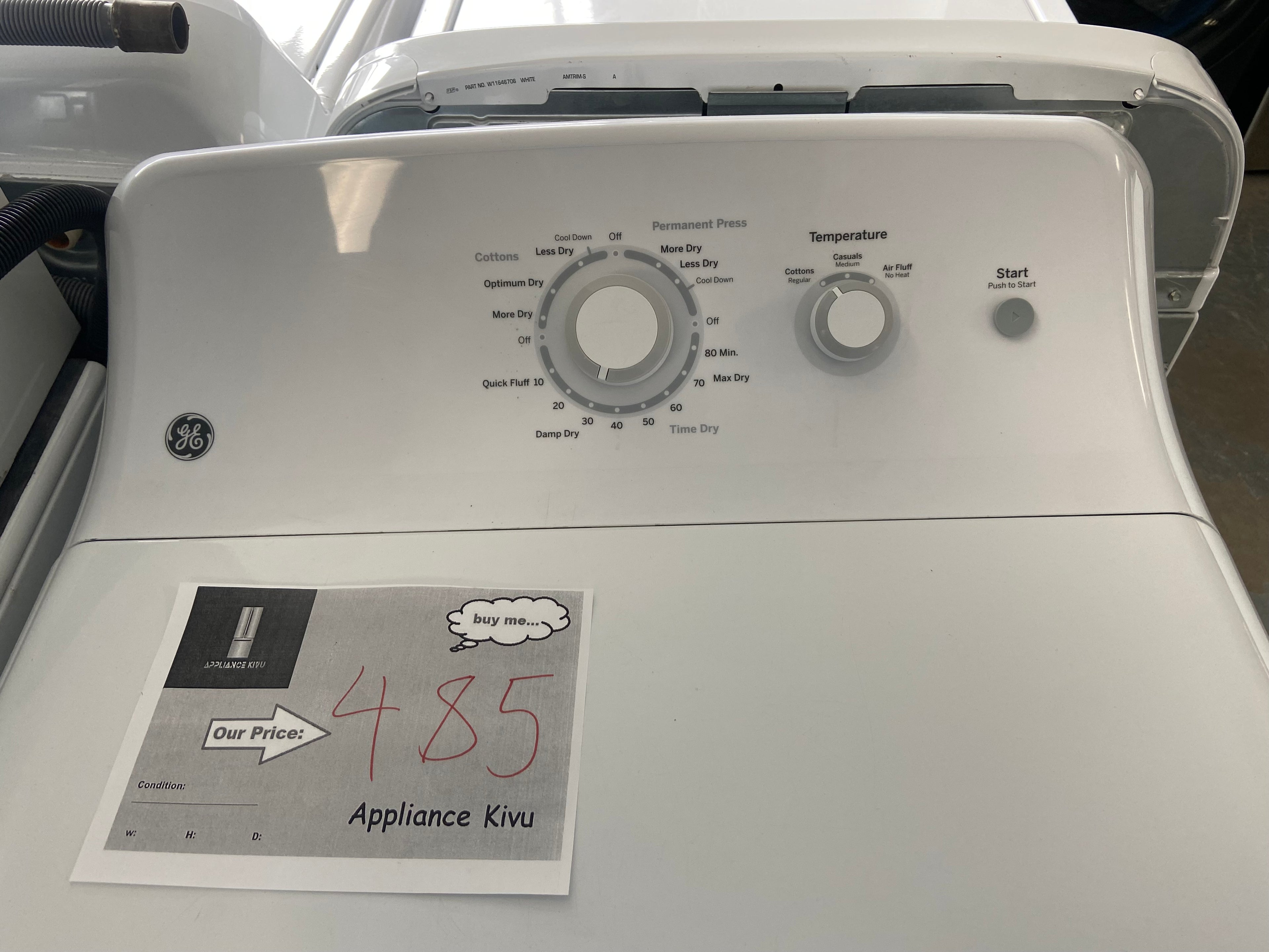 GE GTD32EBMPOWW Electric Dryer, 6.2 cu. ft. Dryer