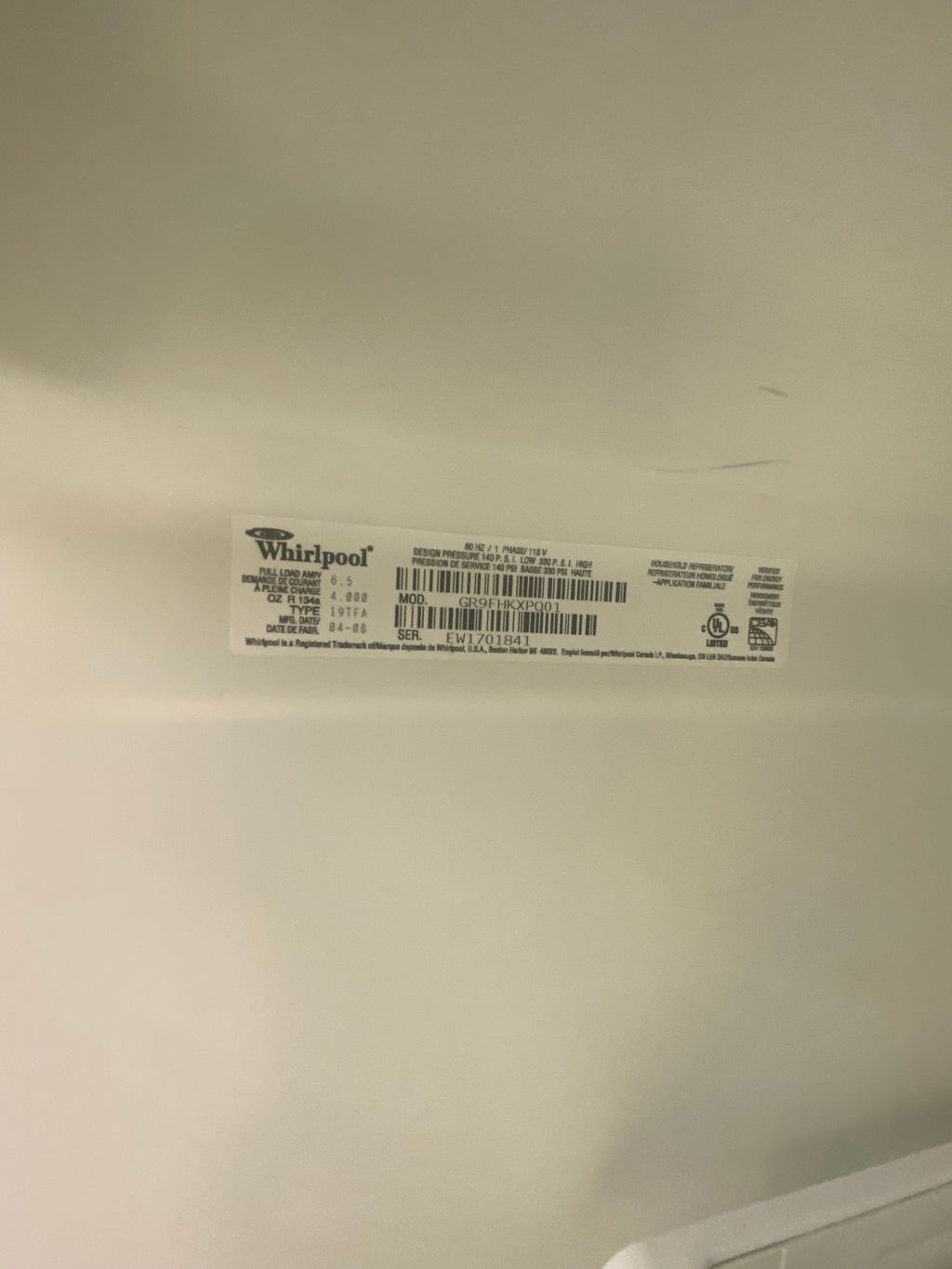 30” White whirlpool fridge "Refurbished"