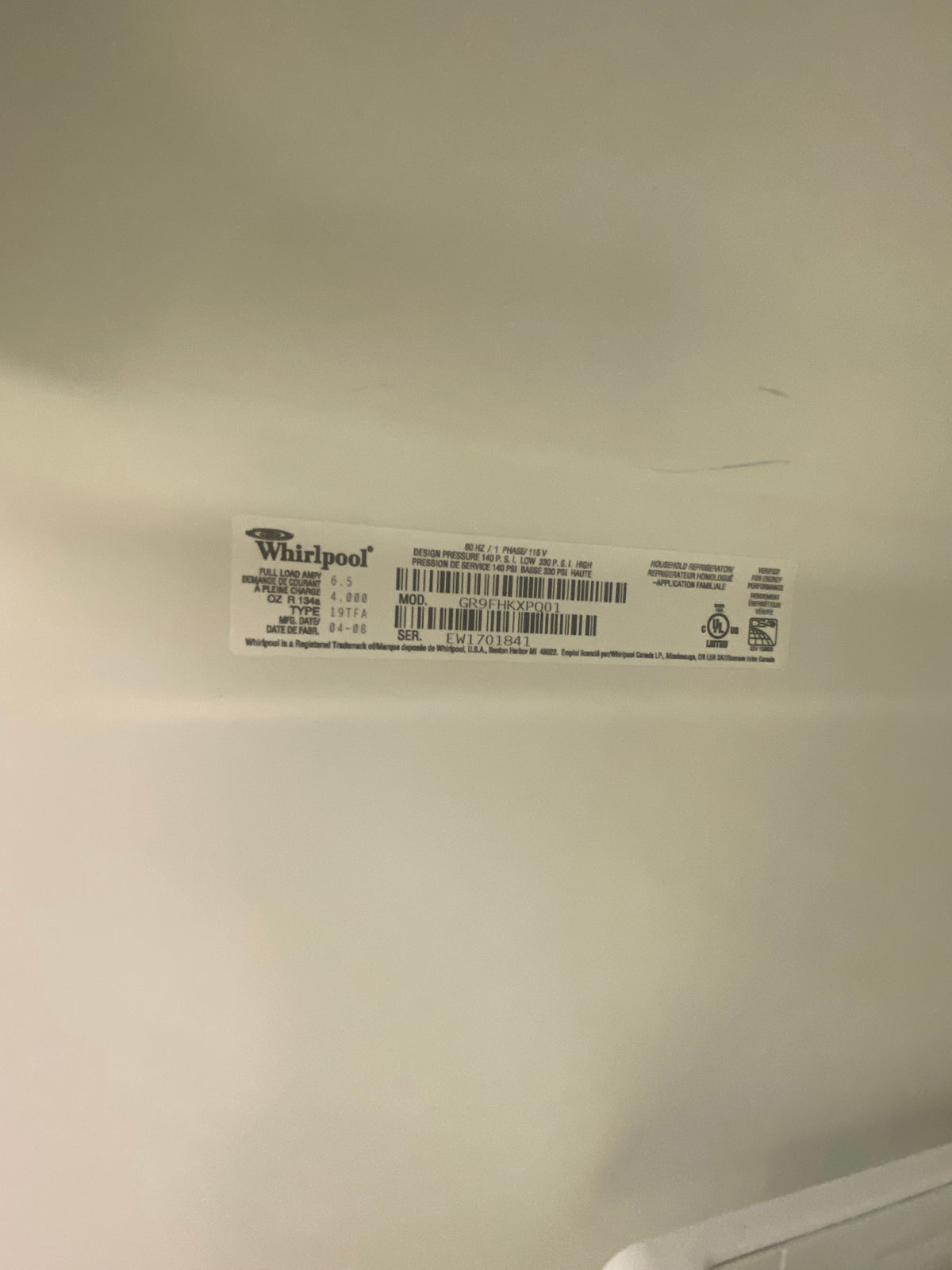 30” White whirlpool fridge "Refurbished"