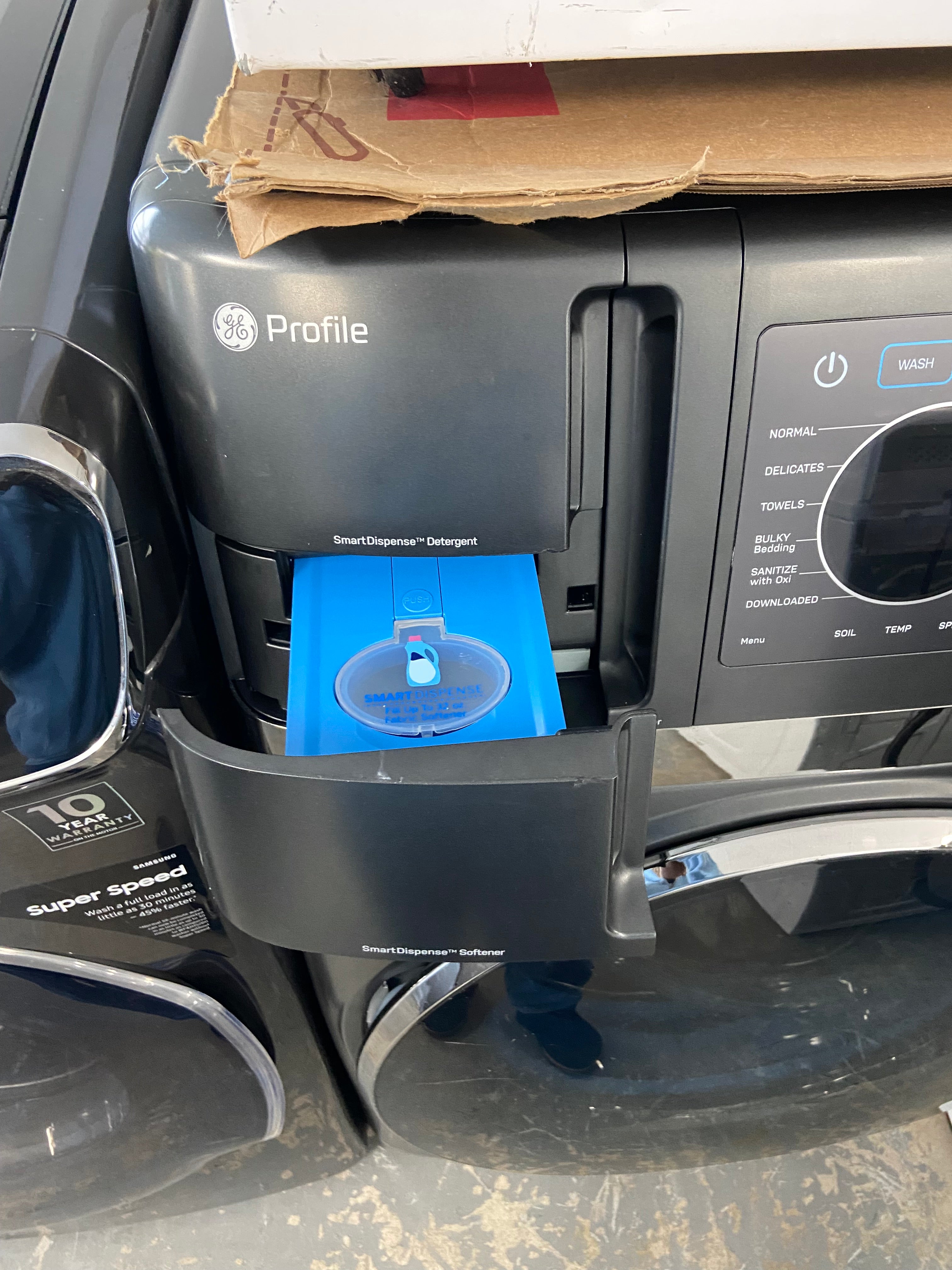 GE Profile PFQ97HSPV0DS All-in-One Washer Dryer Combo Electric Dryer, 28 inch Width, 5.5 cu. ft. Dryer Capacity, 5.5 cu. ft. Washer Capacity, 14 Dry Cycles, Steam Clean, 5 Temperature Settings, 12 Wash Cycles, 1,300 RPM Washer Spin Speed, Water Heater