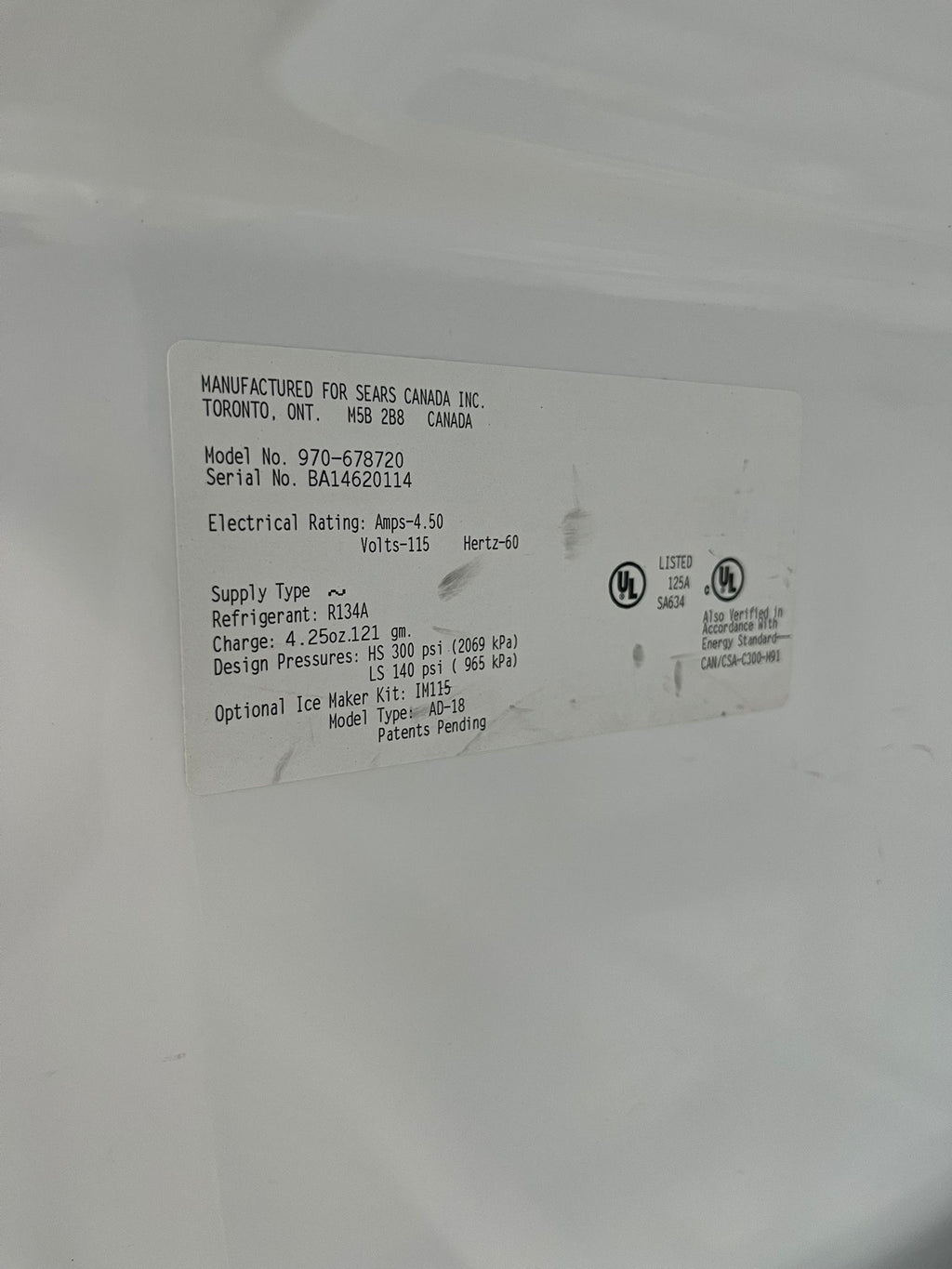 30 inch white Kenmore 30 inch fridge 970-678720 "refurbished"