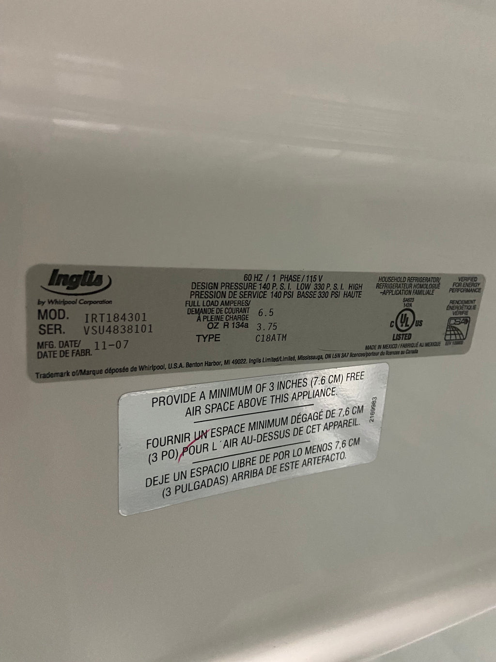 Inglis white fridge